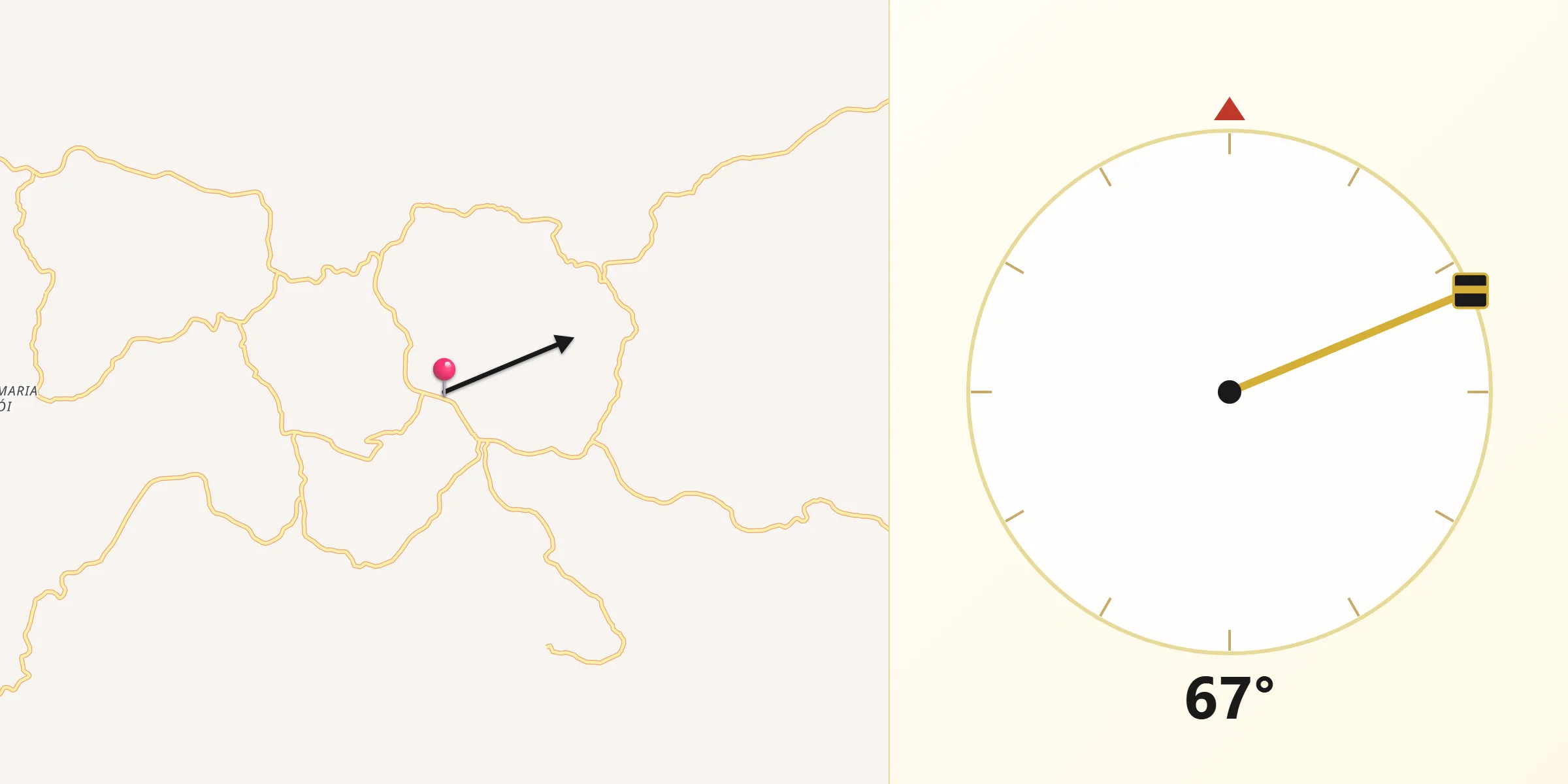 Direção da Qibla a partir de Vermelho Novo