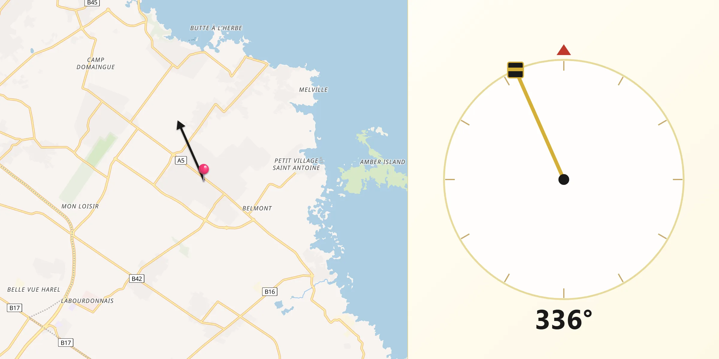 Direction vers la Qibla depuis Goodlands