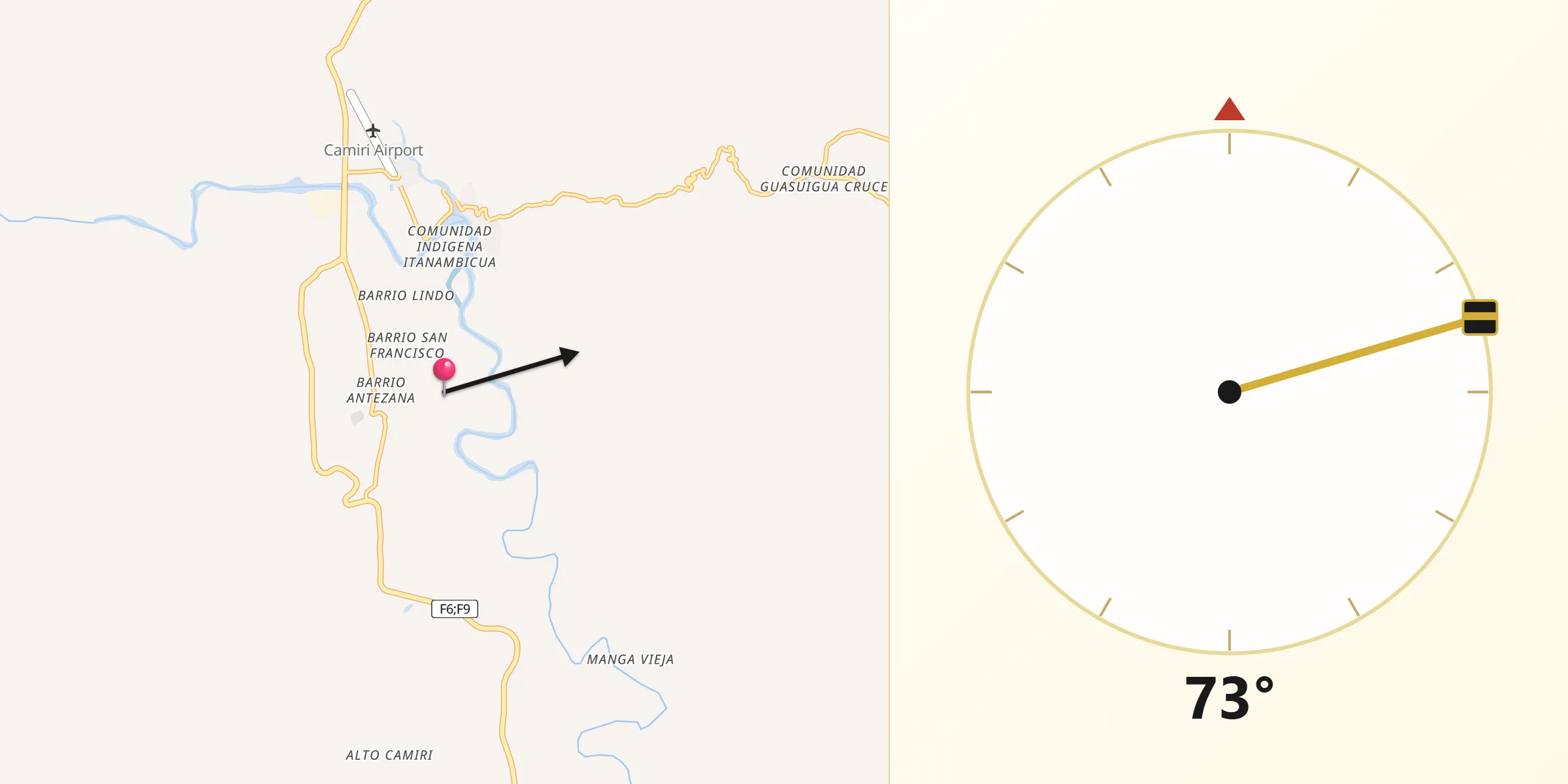 Dirección de la Qibla desde Camiri