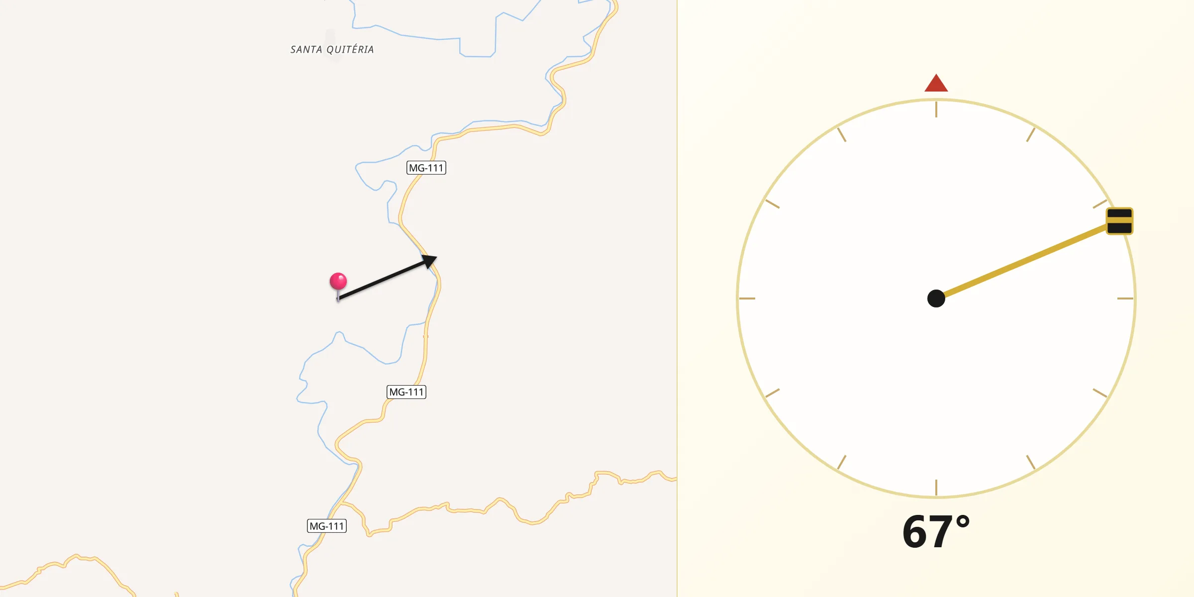 Direção da Qibla a partir de Santana do Manhuaçu