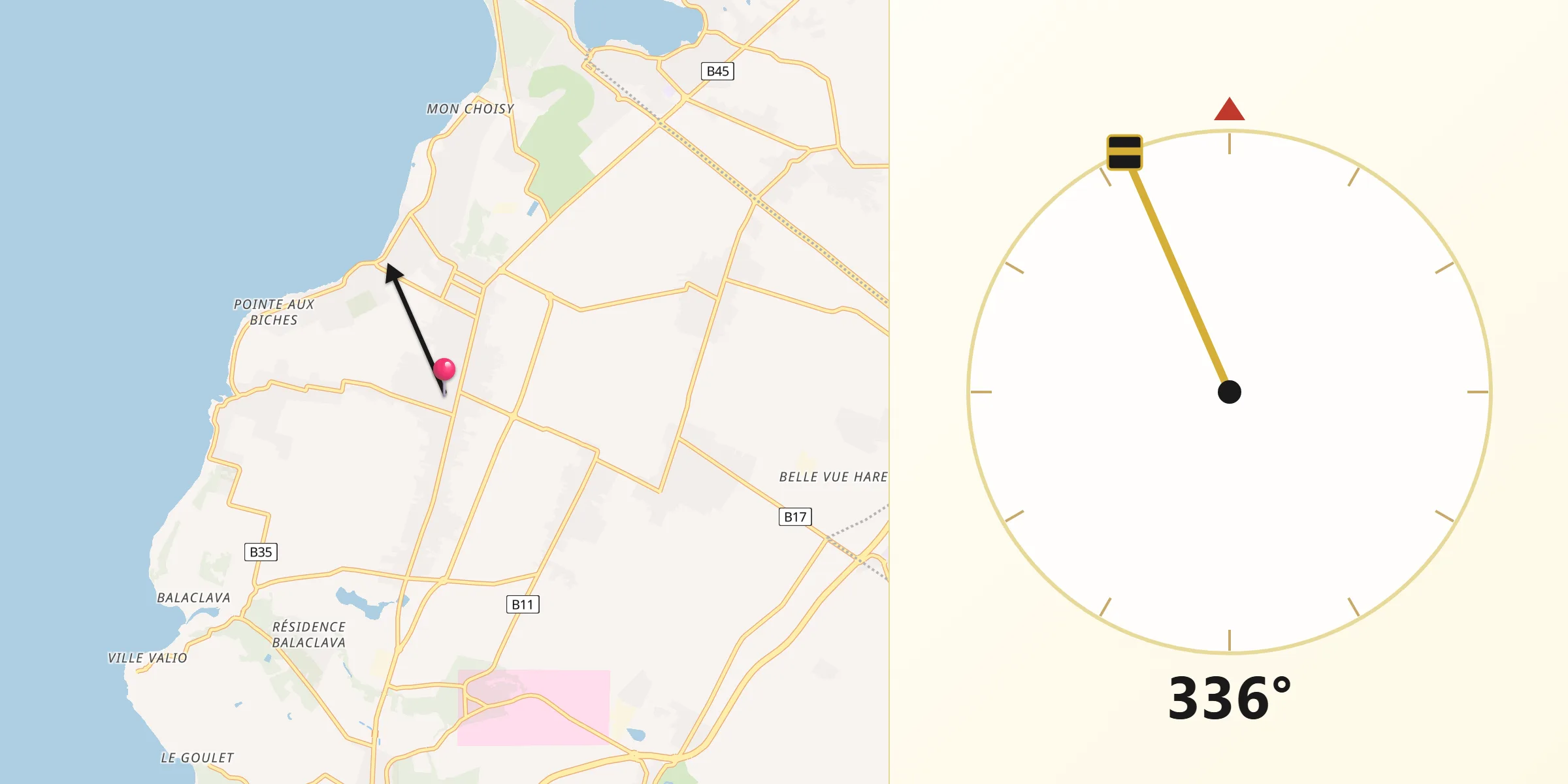 Direction vers la Qibla depuis Triolet