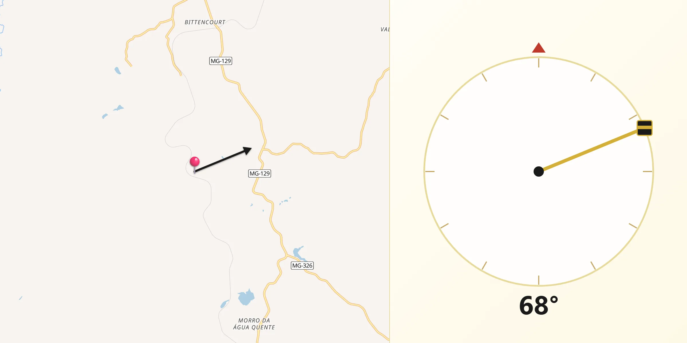 Direção da Qibla a partir de Catas Altas