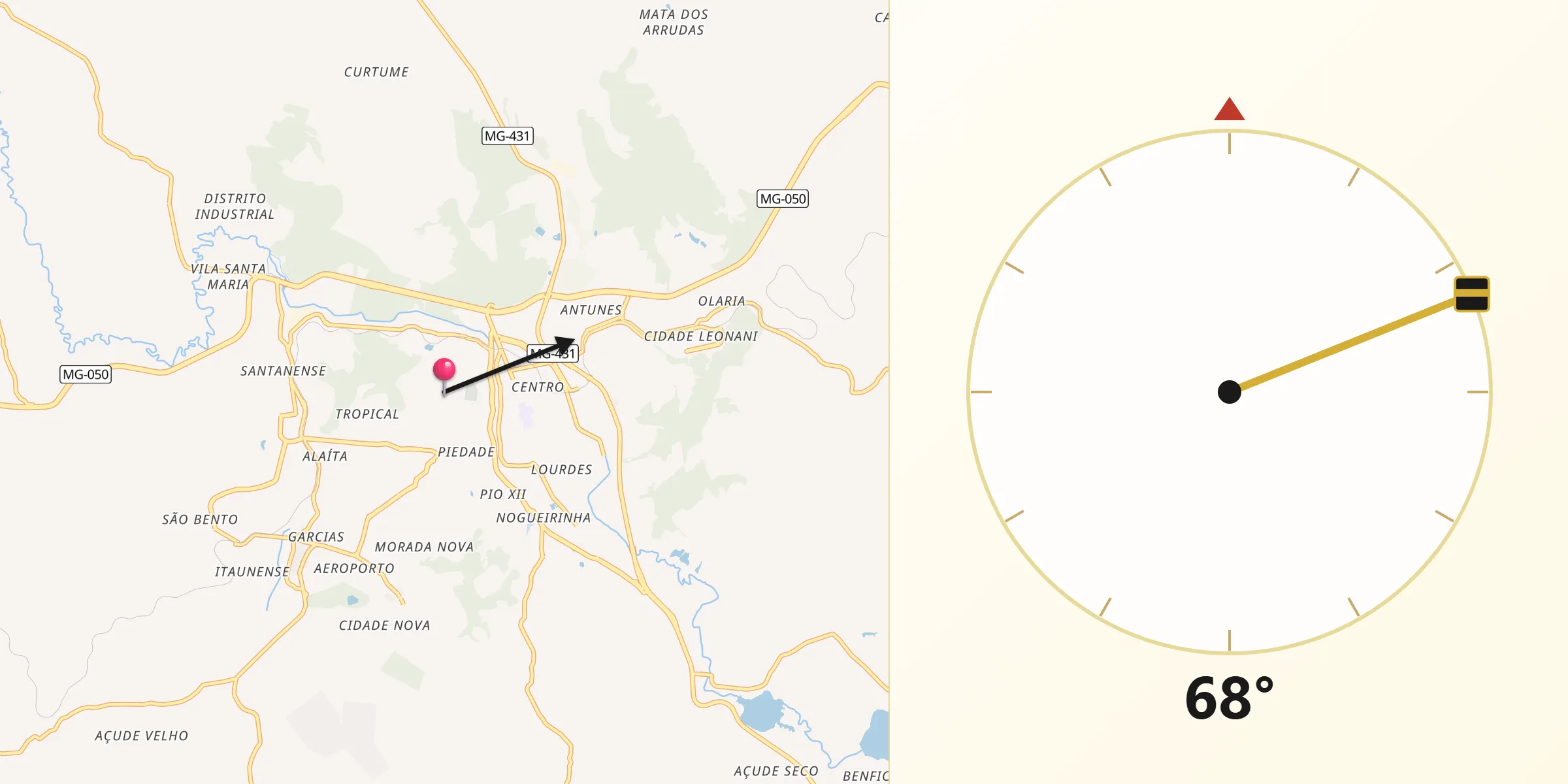 Direção da Qibla a partir de Itaúna
