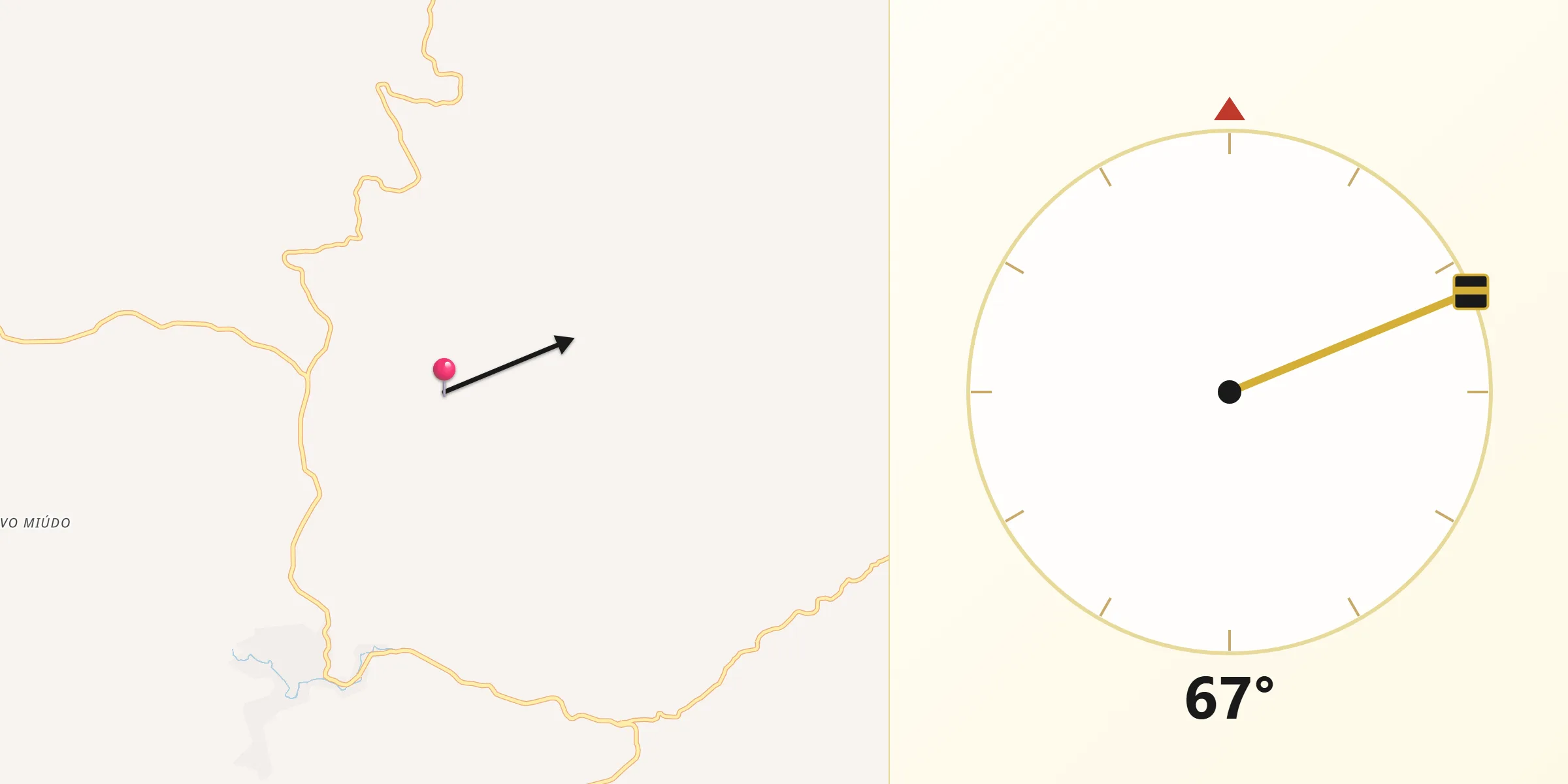 Direção da Qibla a partir de Dom Silvério