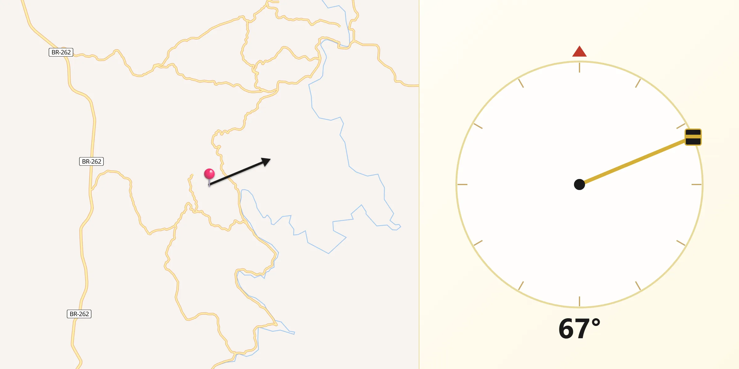 Direção da Qibla a partir de Rio Casca