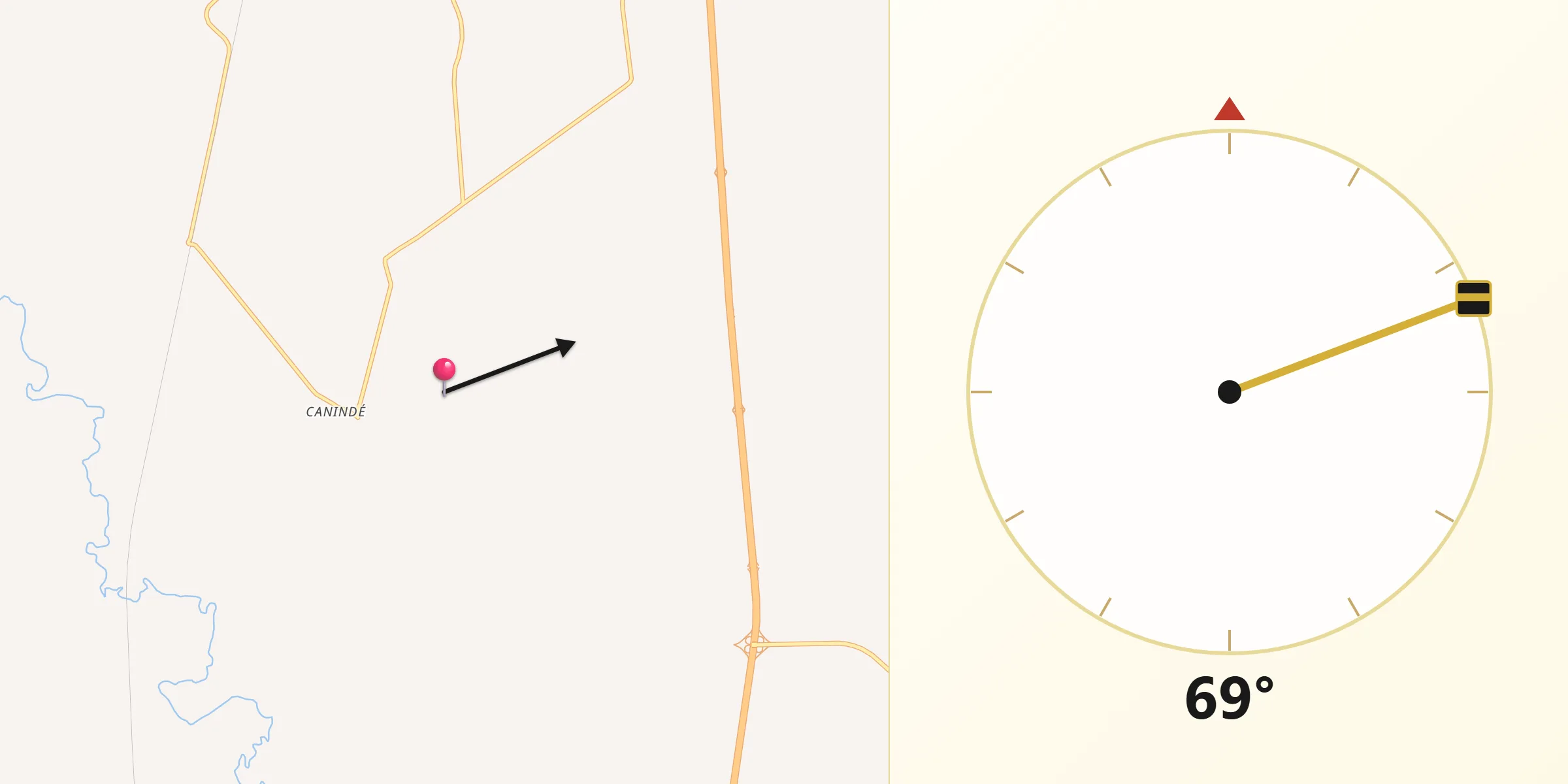 Direção da Qibla a partir de Aramina