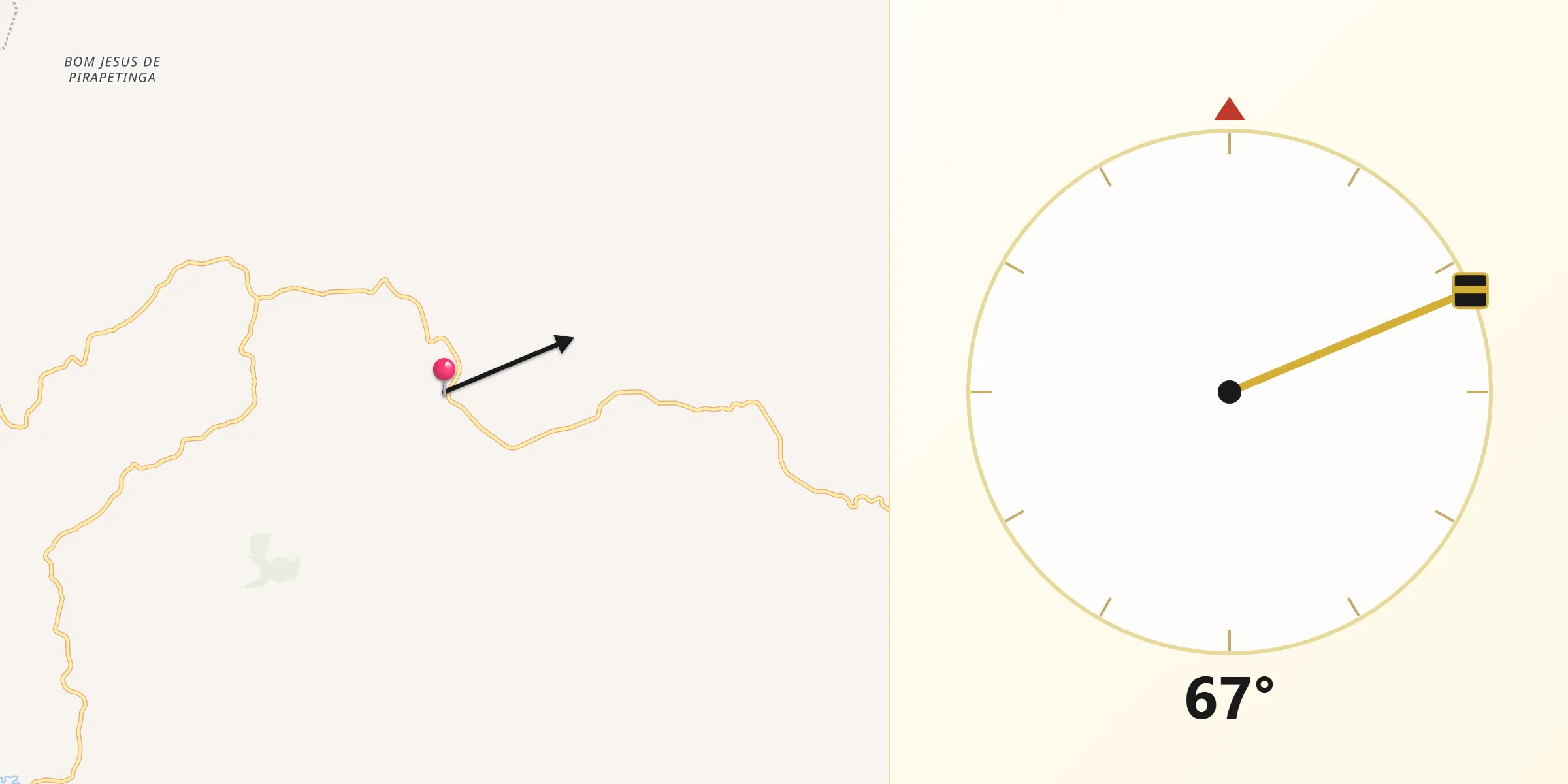 Direção da Qibla a partir de Caputira