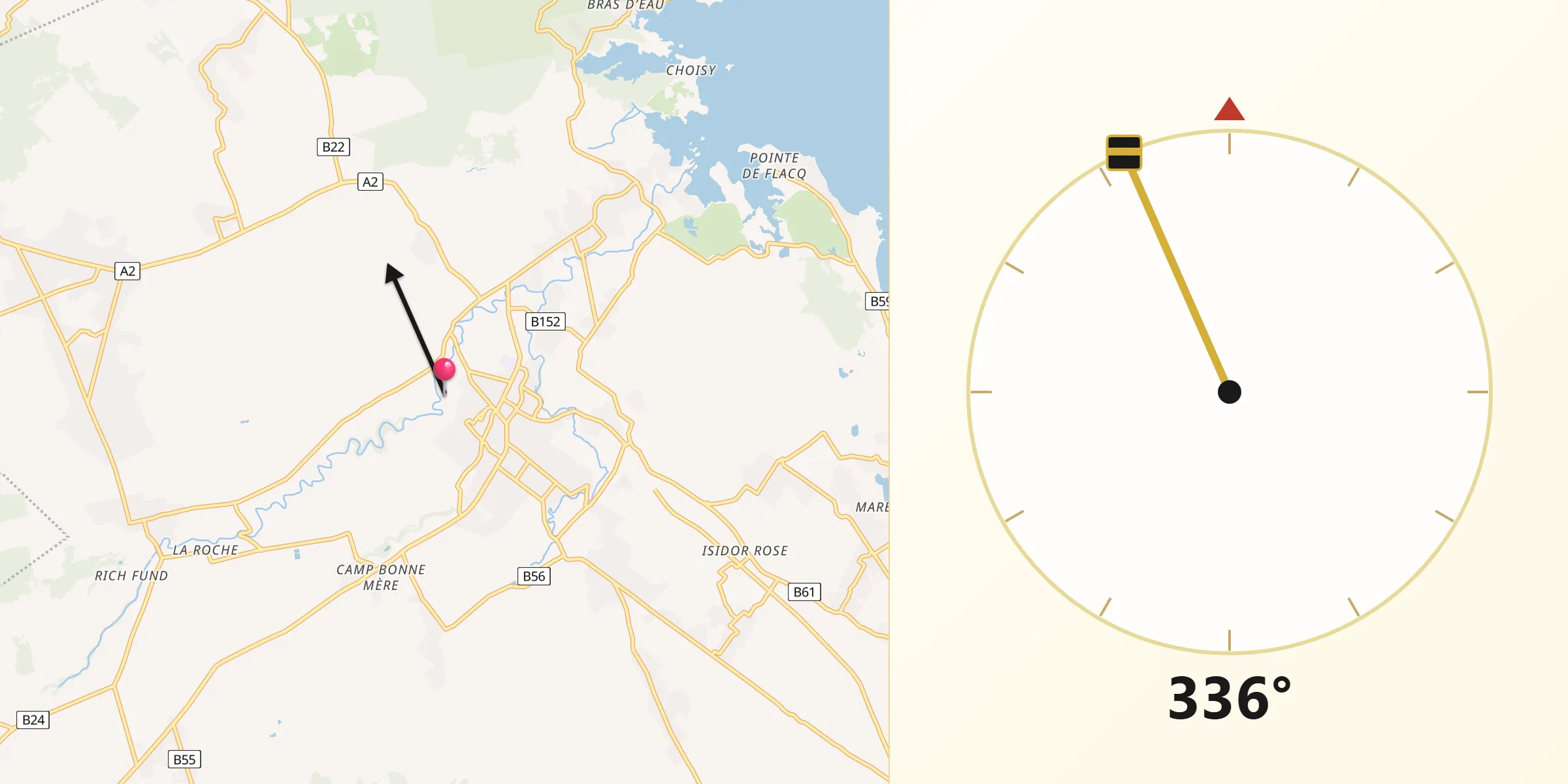 Direction vers la Qibla depuis Centre de Flacq