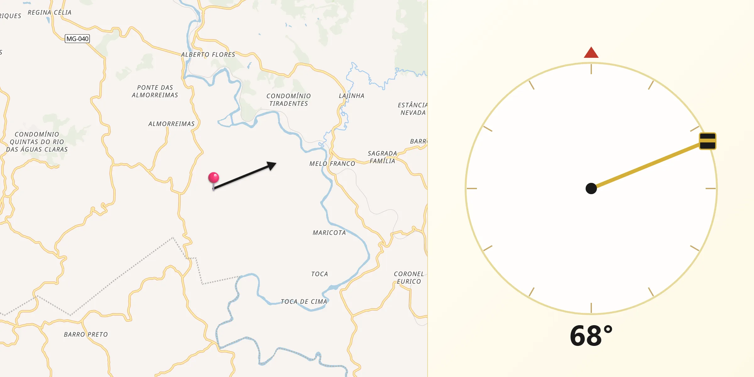 Direção da Qibla a partir de Brumadinho