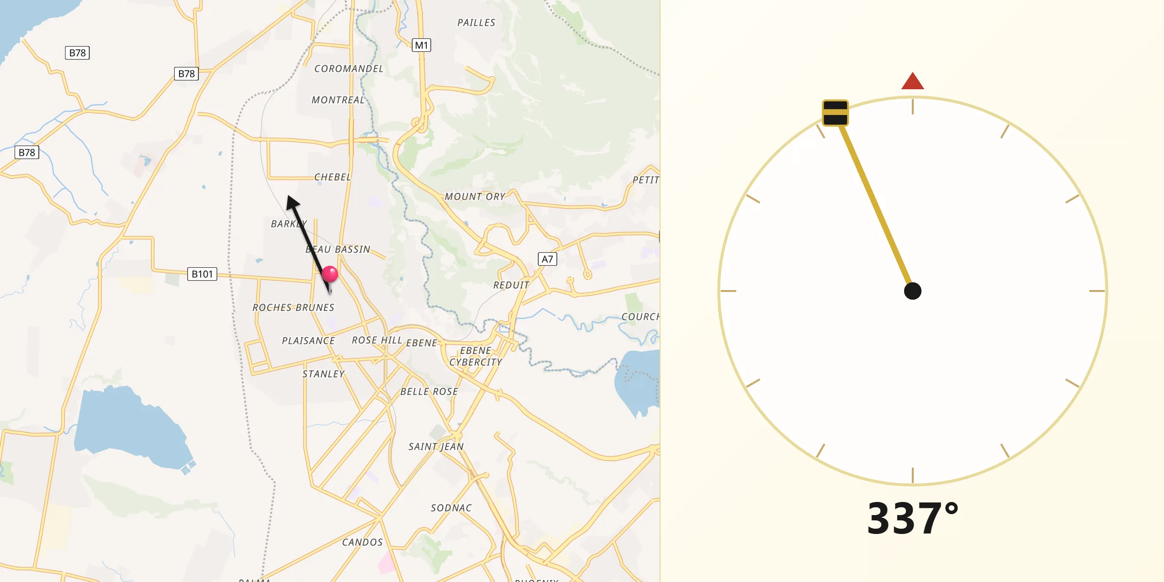 Direction vers la Qibla depuis Beau Bassin-Rose Hill