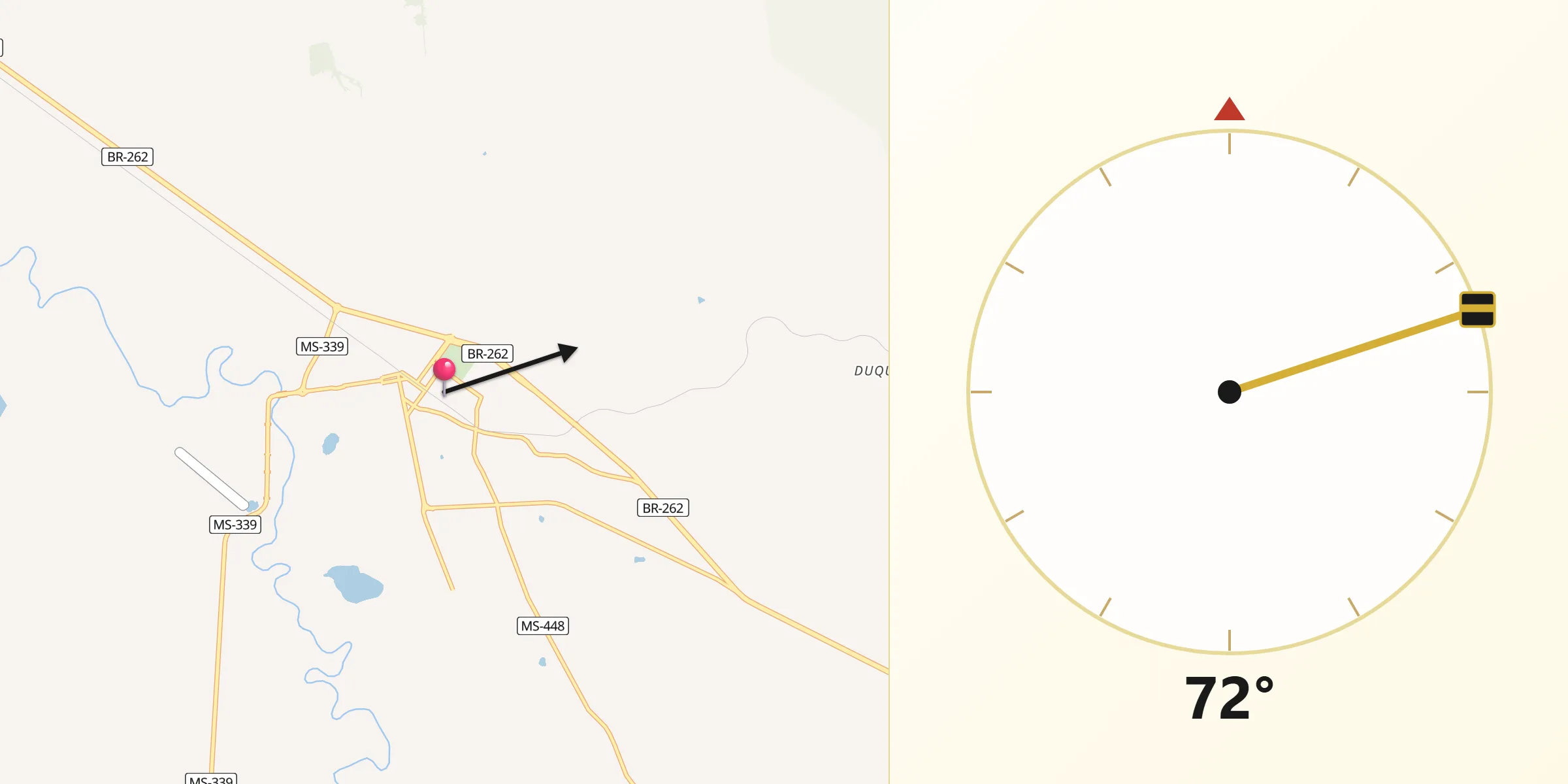 Direção da Qibla a partir de Miranda