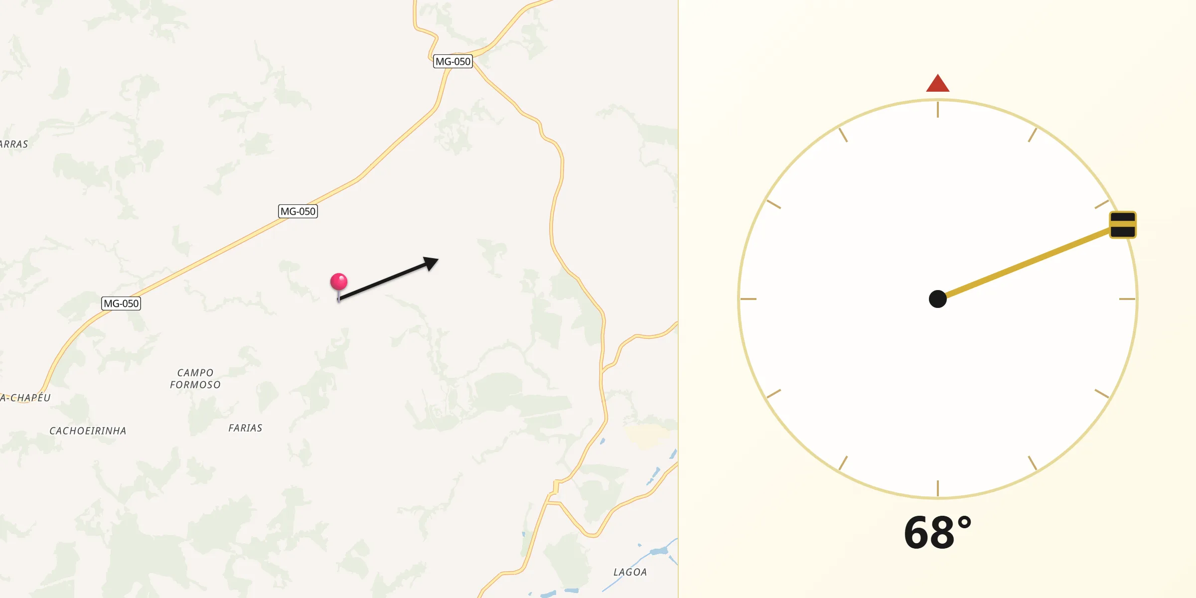 Direção da Qibla a partir de São Sebastião do Oeste
