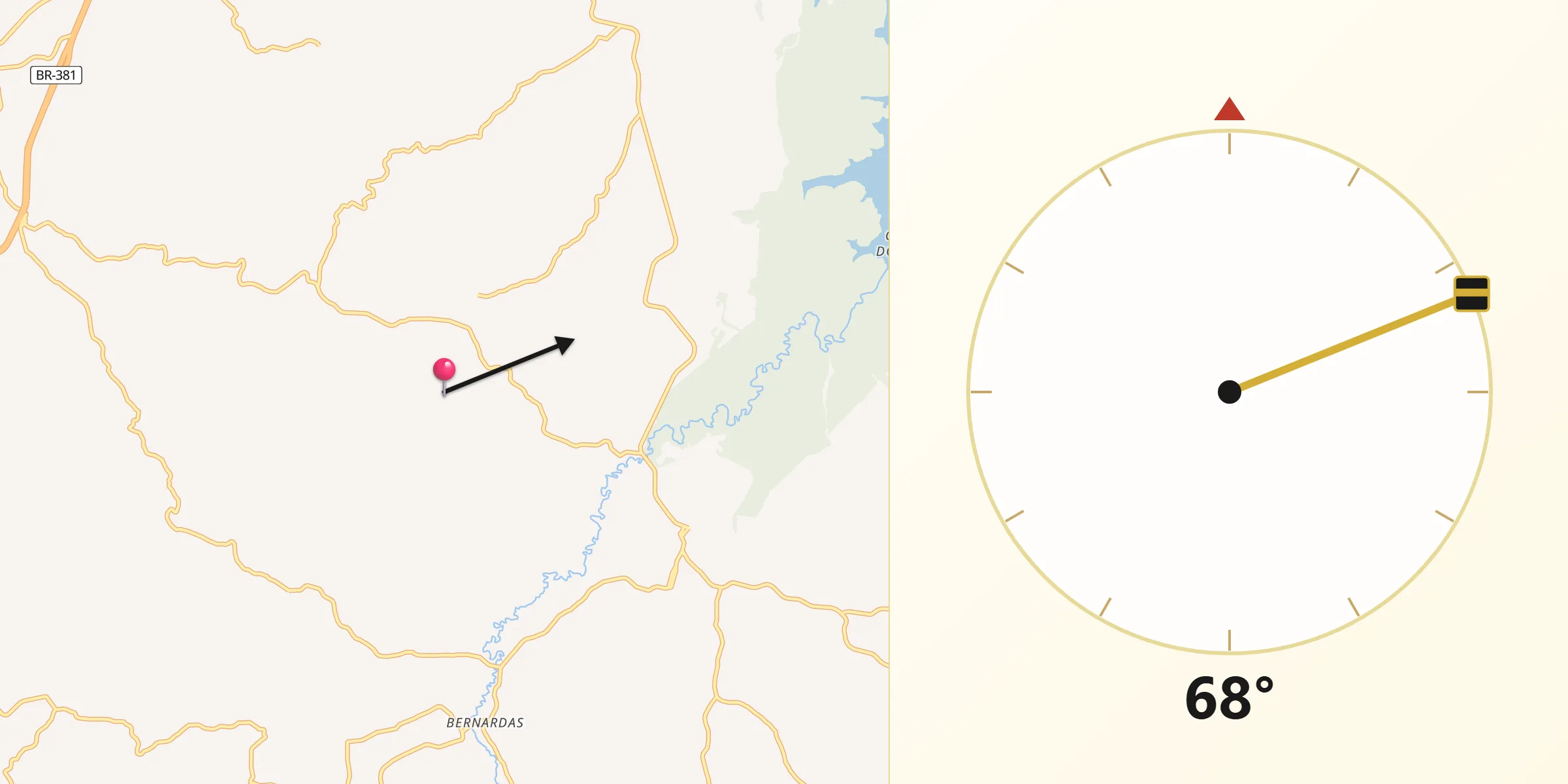 Direção da Qibla a partir de Rio Manso