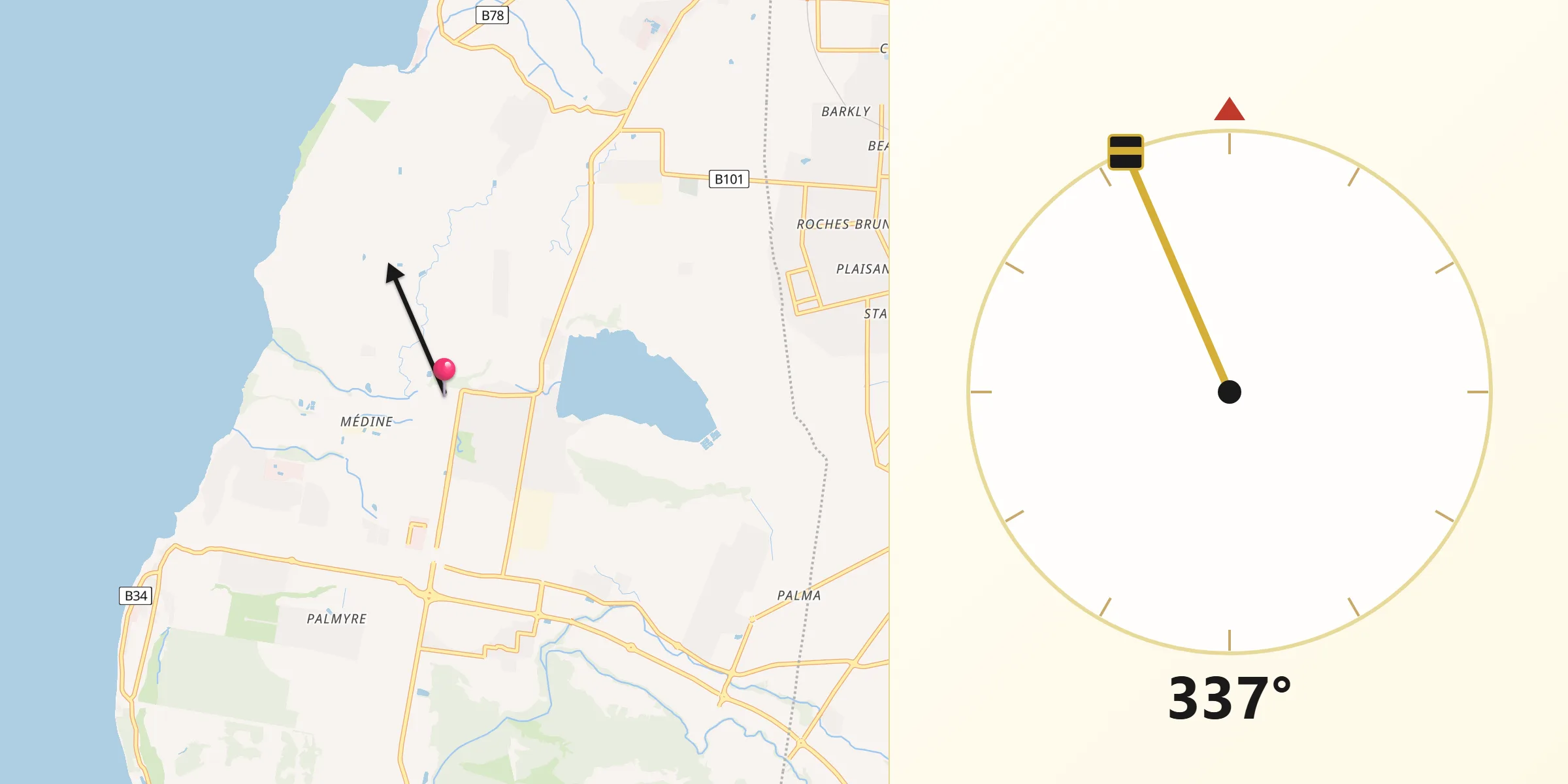 Direction vers la Qibla depuis Bambous