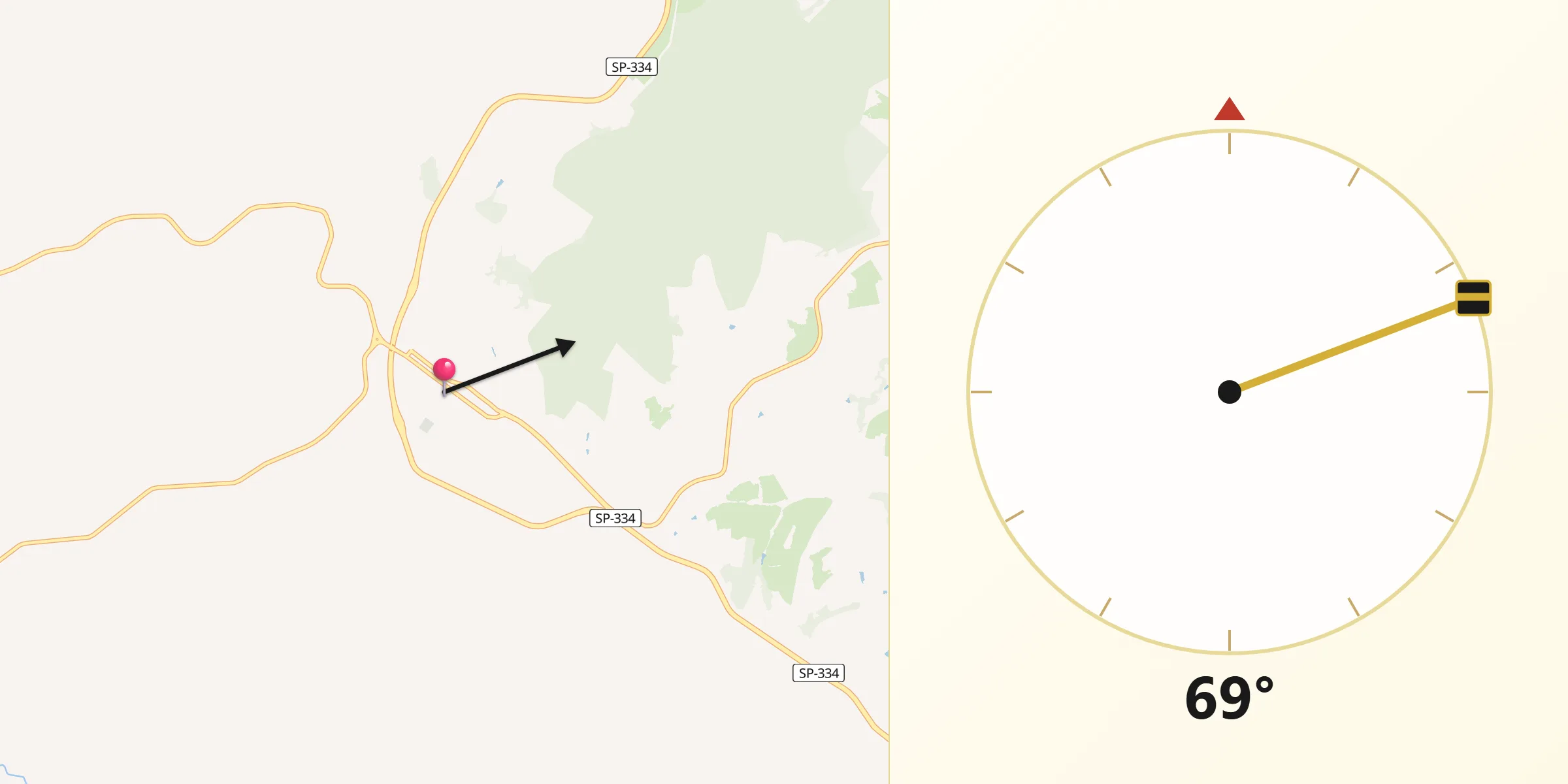 Direção da Qibla a partir de Pedregulho