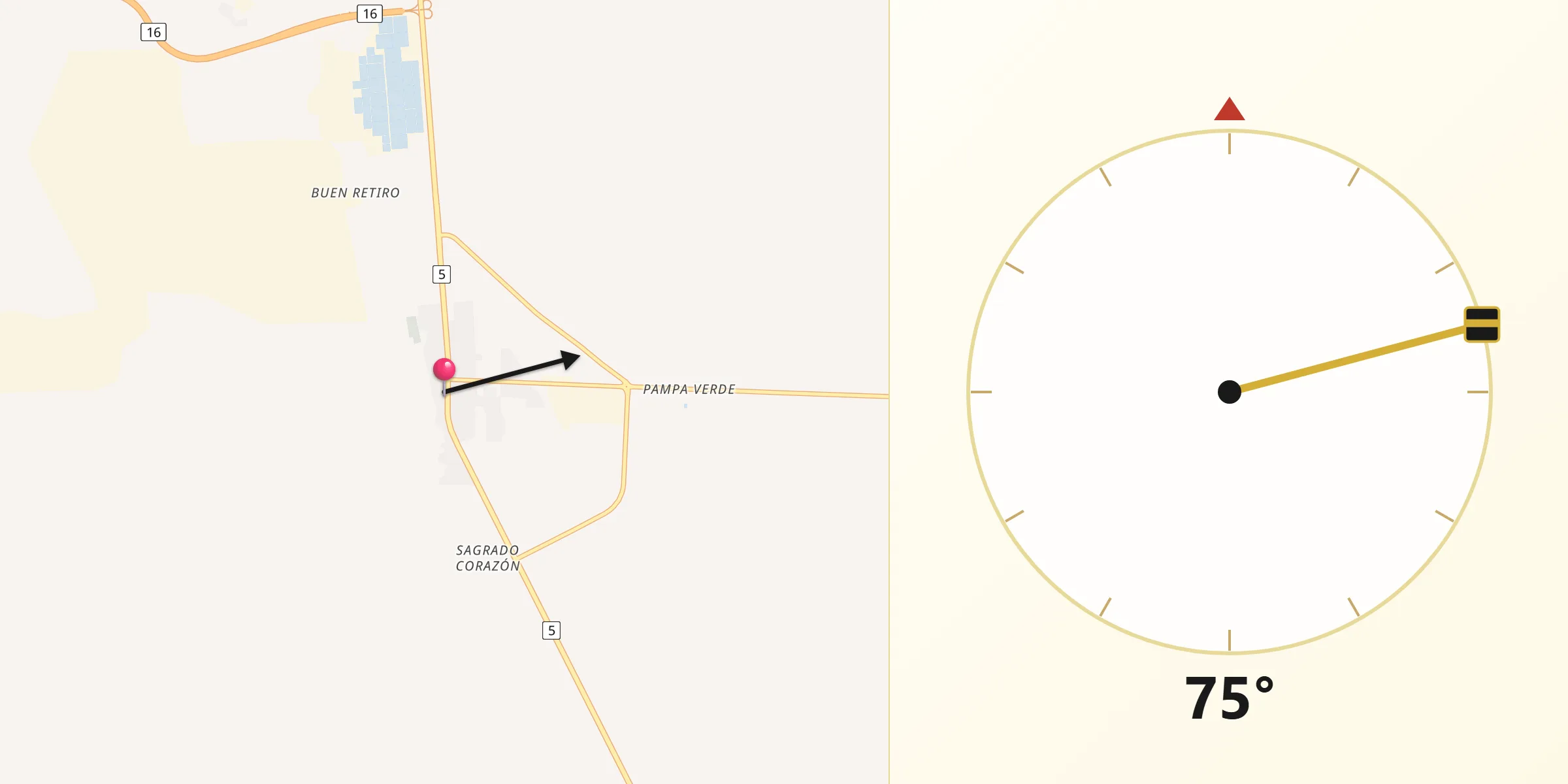 Dirección de la Qibla desde Pozo Almonte