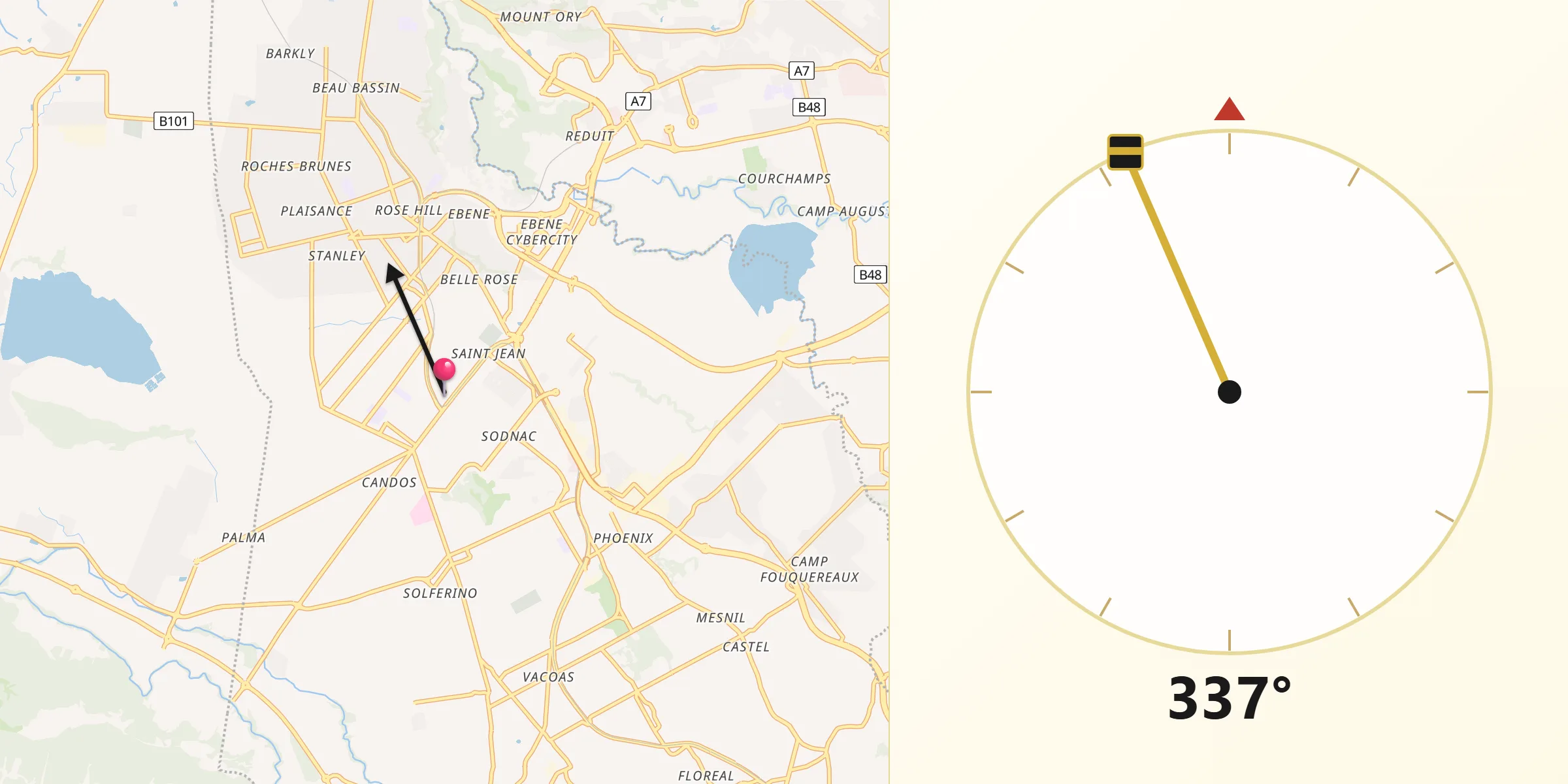 Direction vers la Qibla depuis Quatre Bornes