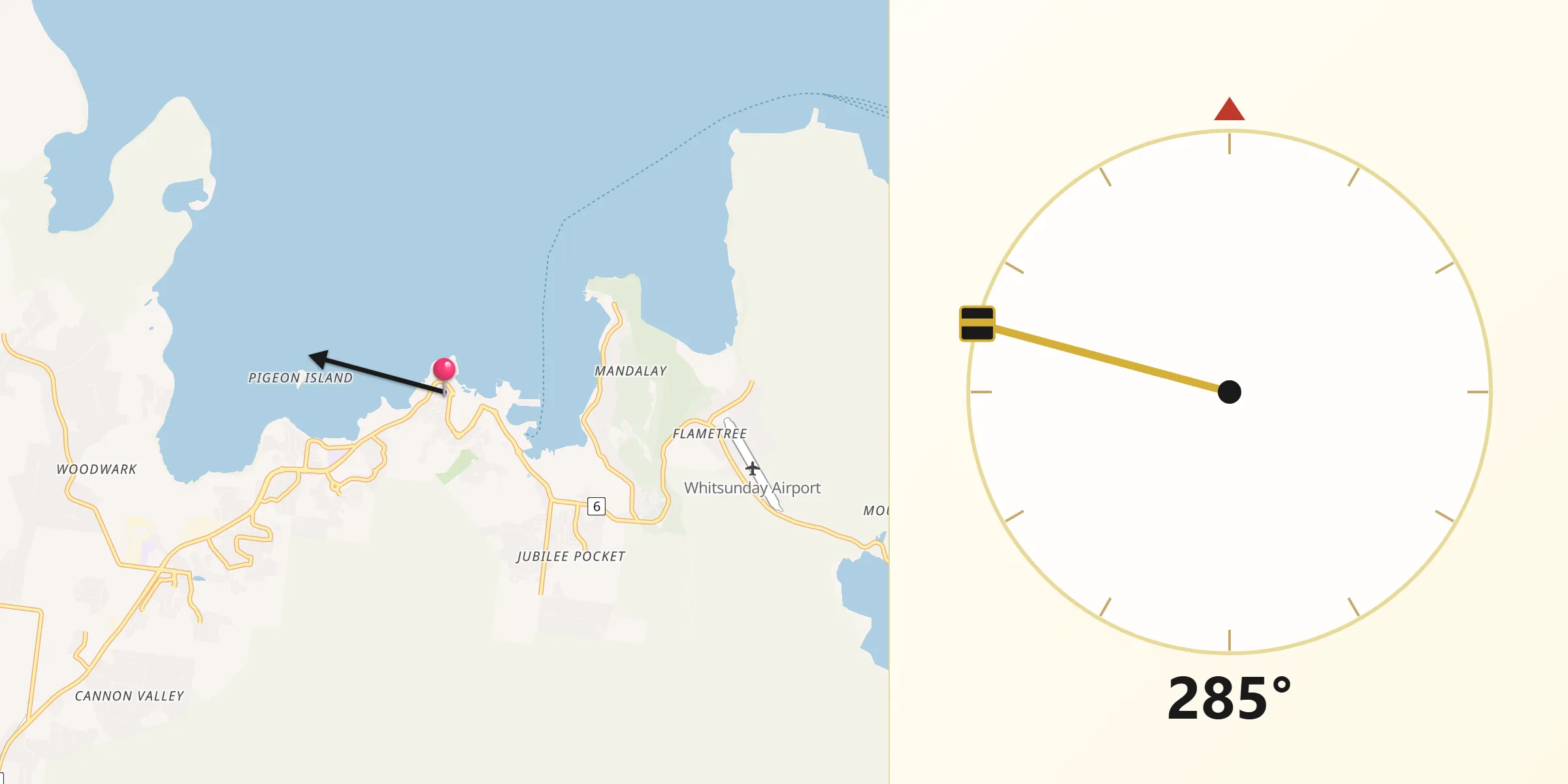 Qibla Direction from Airlie Beach