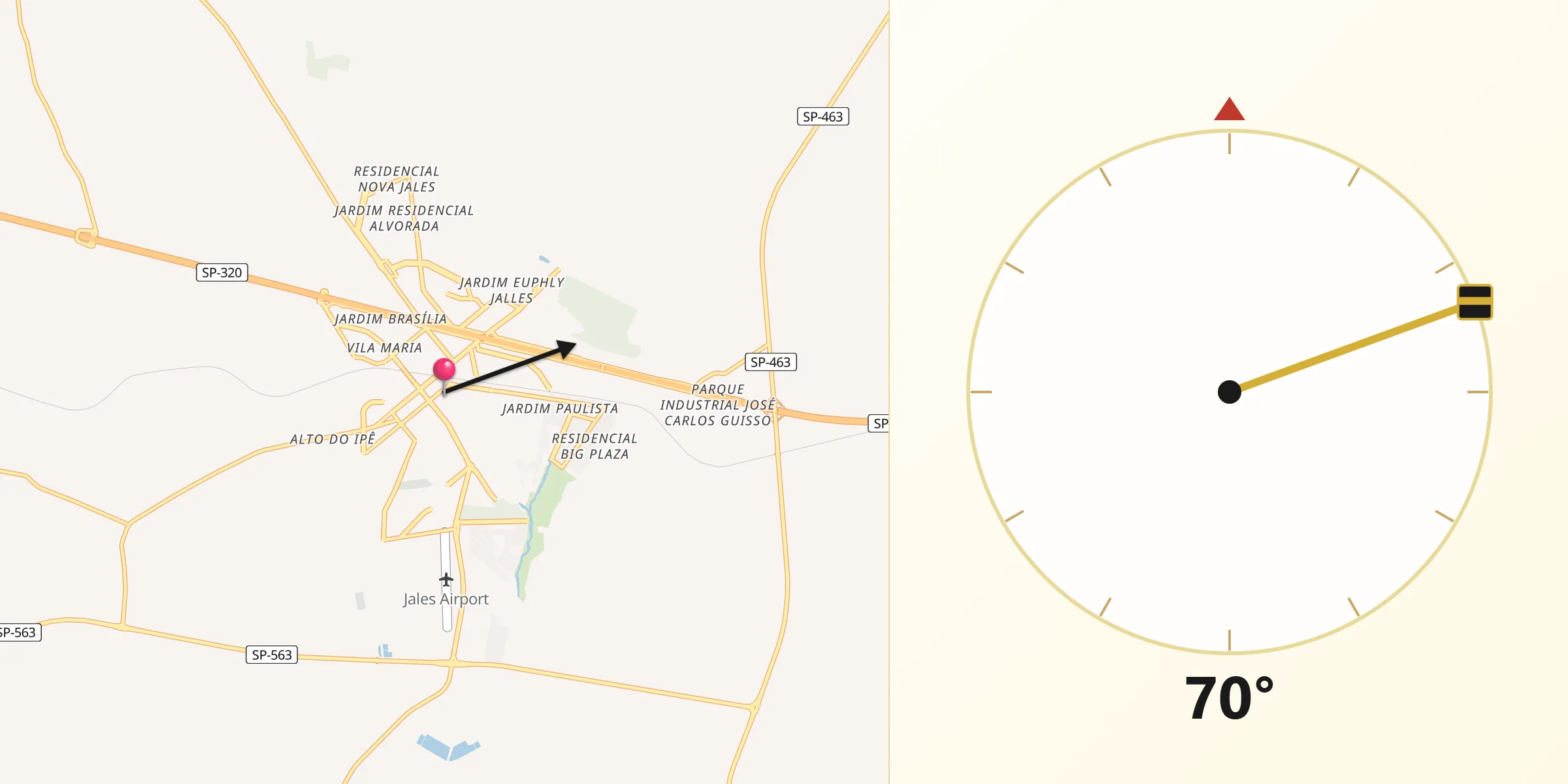 Direção da Qibla a partir de Jales