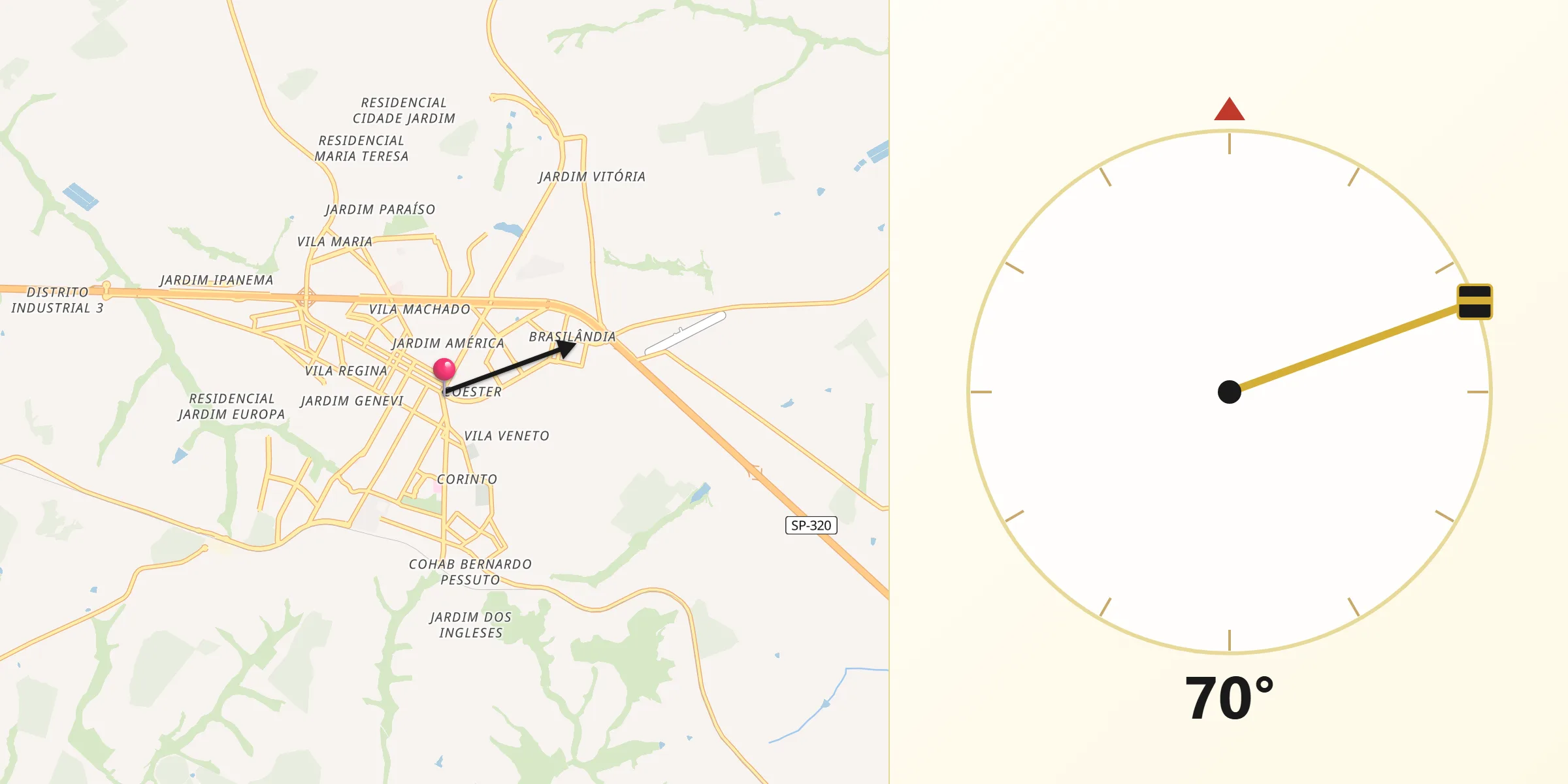Direção da Qibla a partir de Fernandópolis