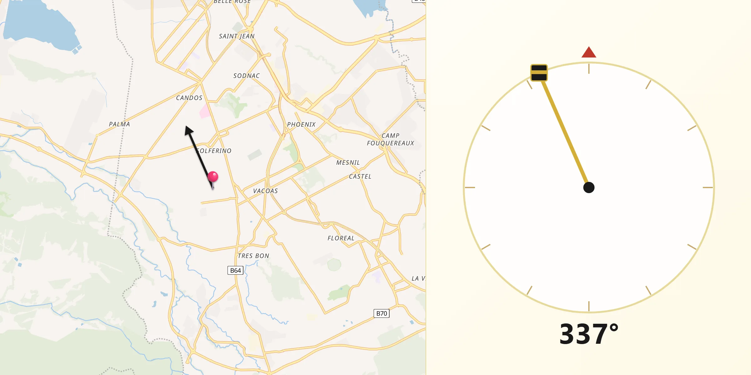 Direction vers la Qibla depuis Vacoas