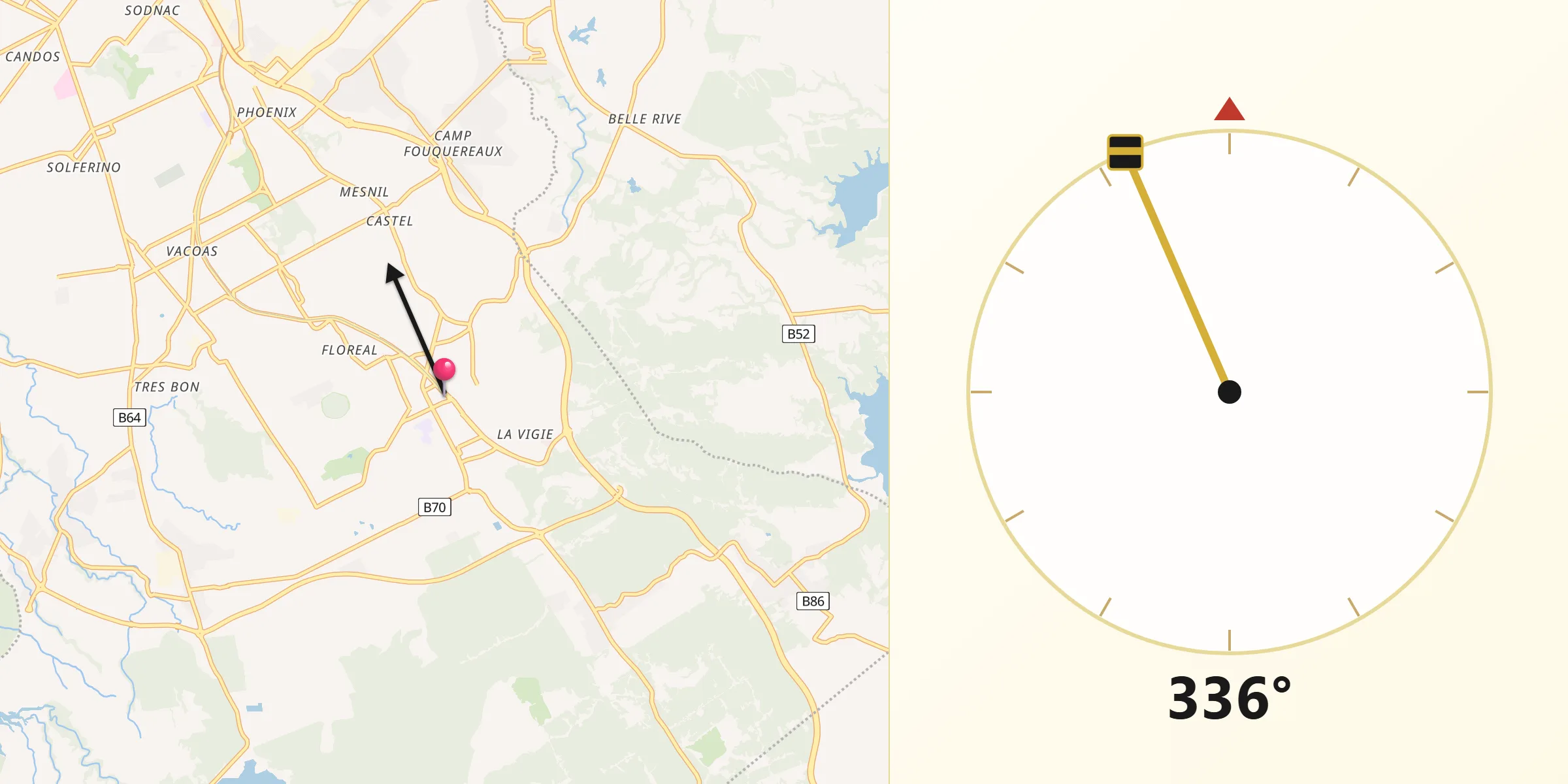 Direction vers la Qibla depuis Curepipe