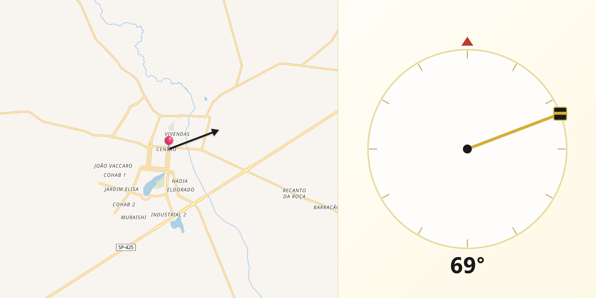 Direção da Qibla a partir de Guaíra