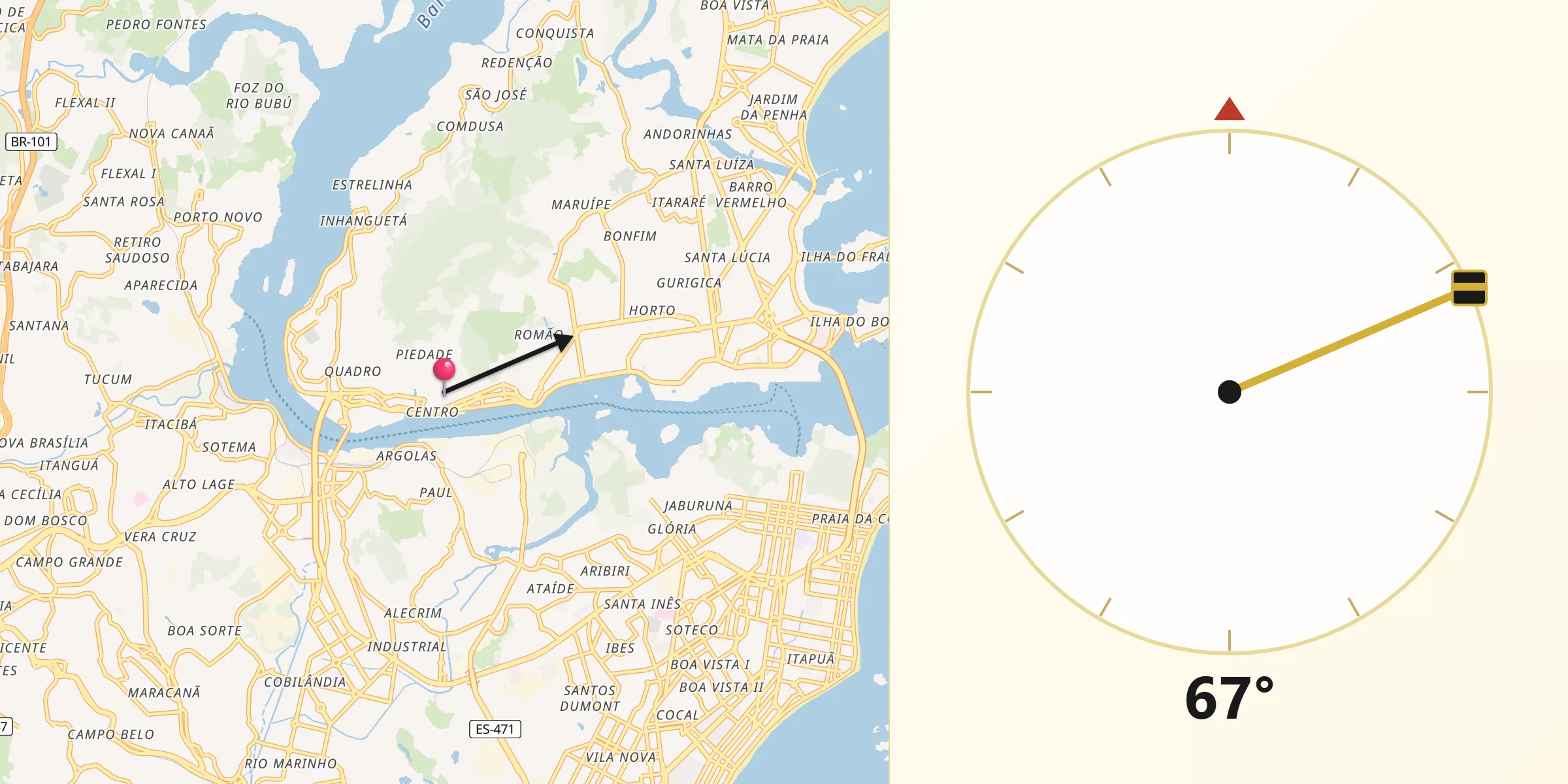 Direção da Qibla a partir de Vitória