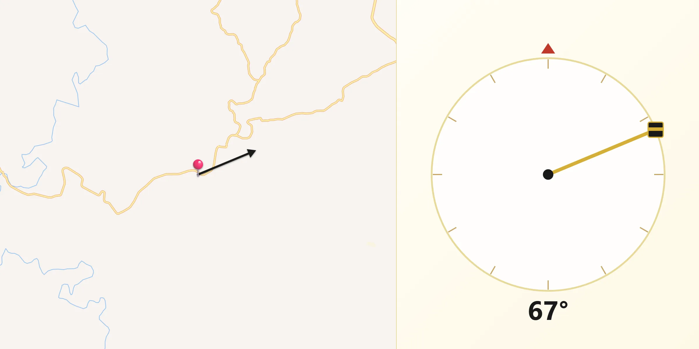 Direção da Qibla a partir de Santo Antônio do Grama