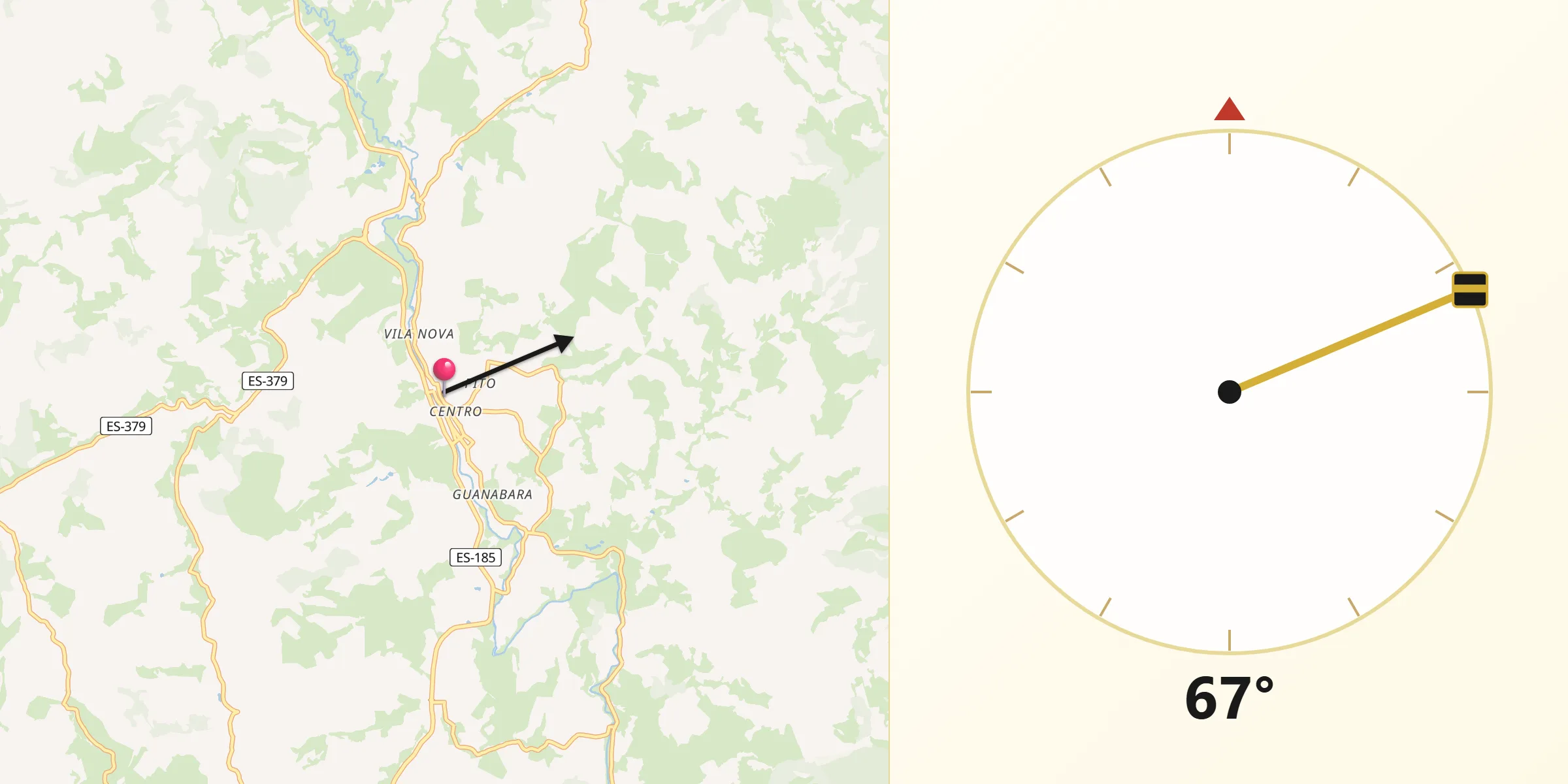 Direção da Qibla a partir de Iúna