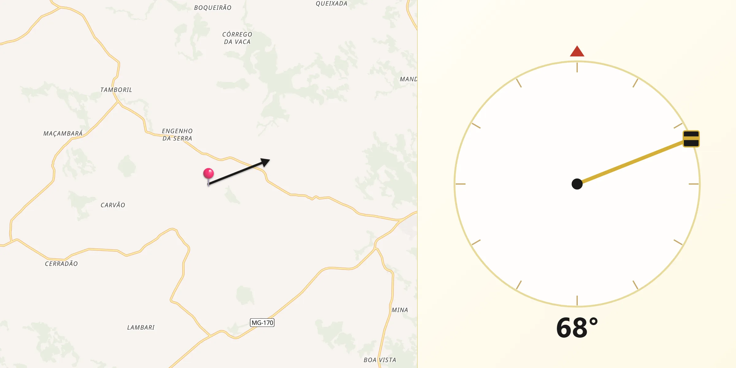Direção da Qibla a partir de Pains