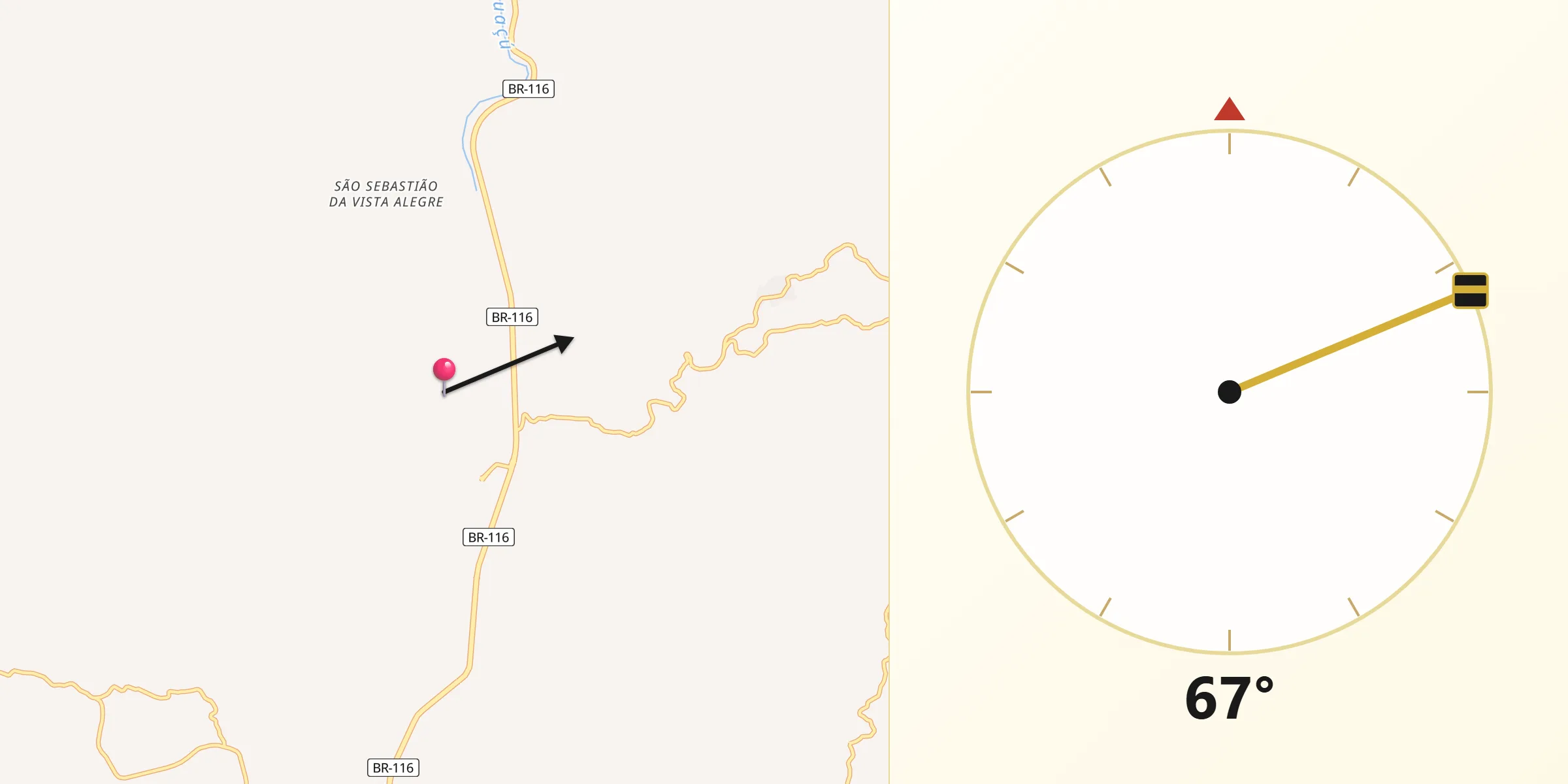 Direção da Qibla a partir de São João do Manhuaçu