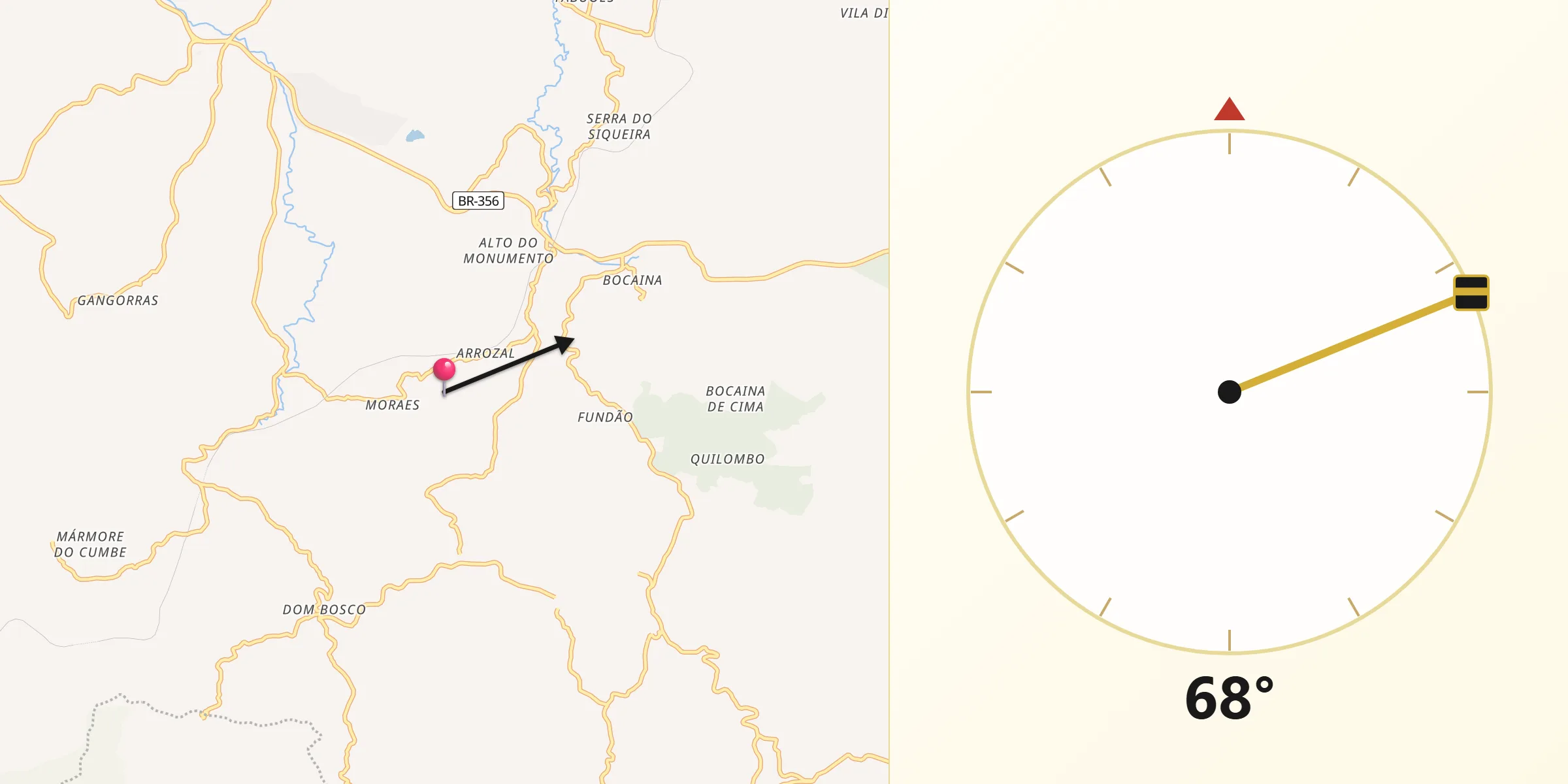 Direção da Qibla a partir de Ouro Preto