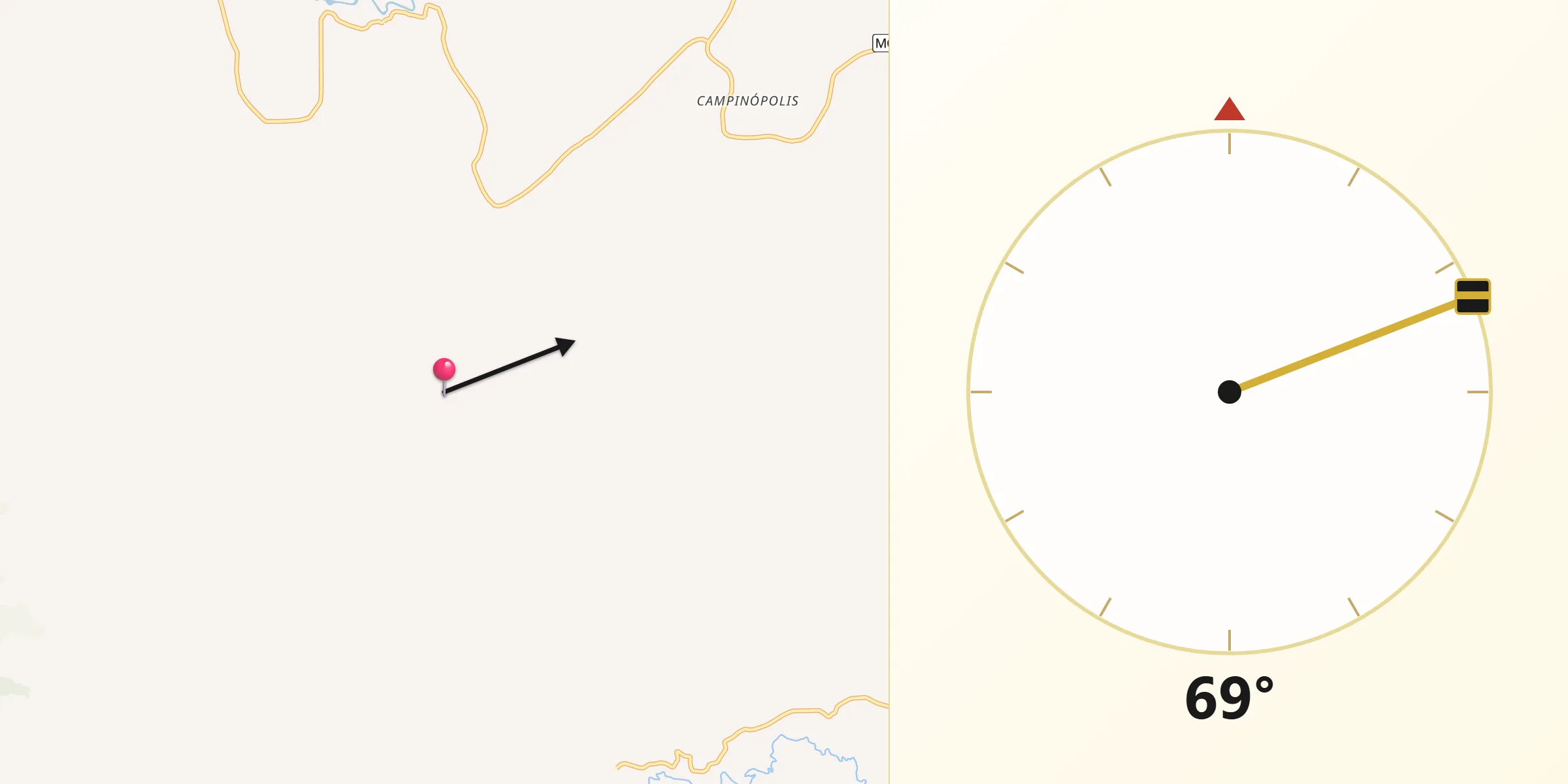 Direção da Qibla a partir de Vargem Bonita