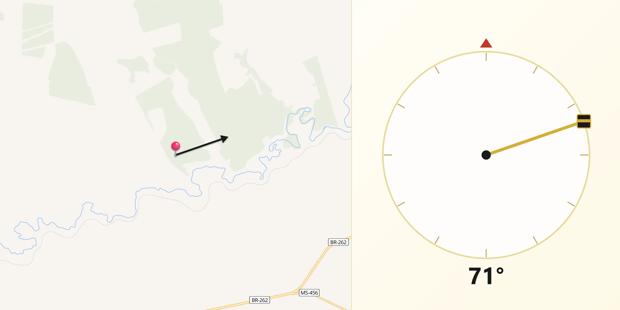 Direção da Qibla a partir de Campo Verde