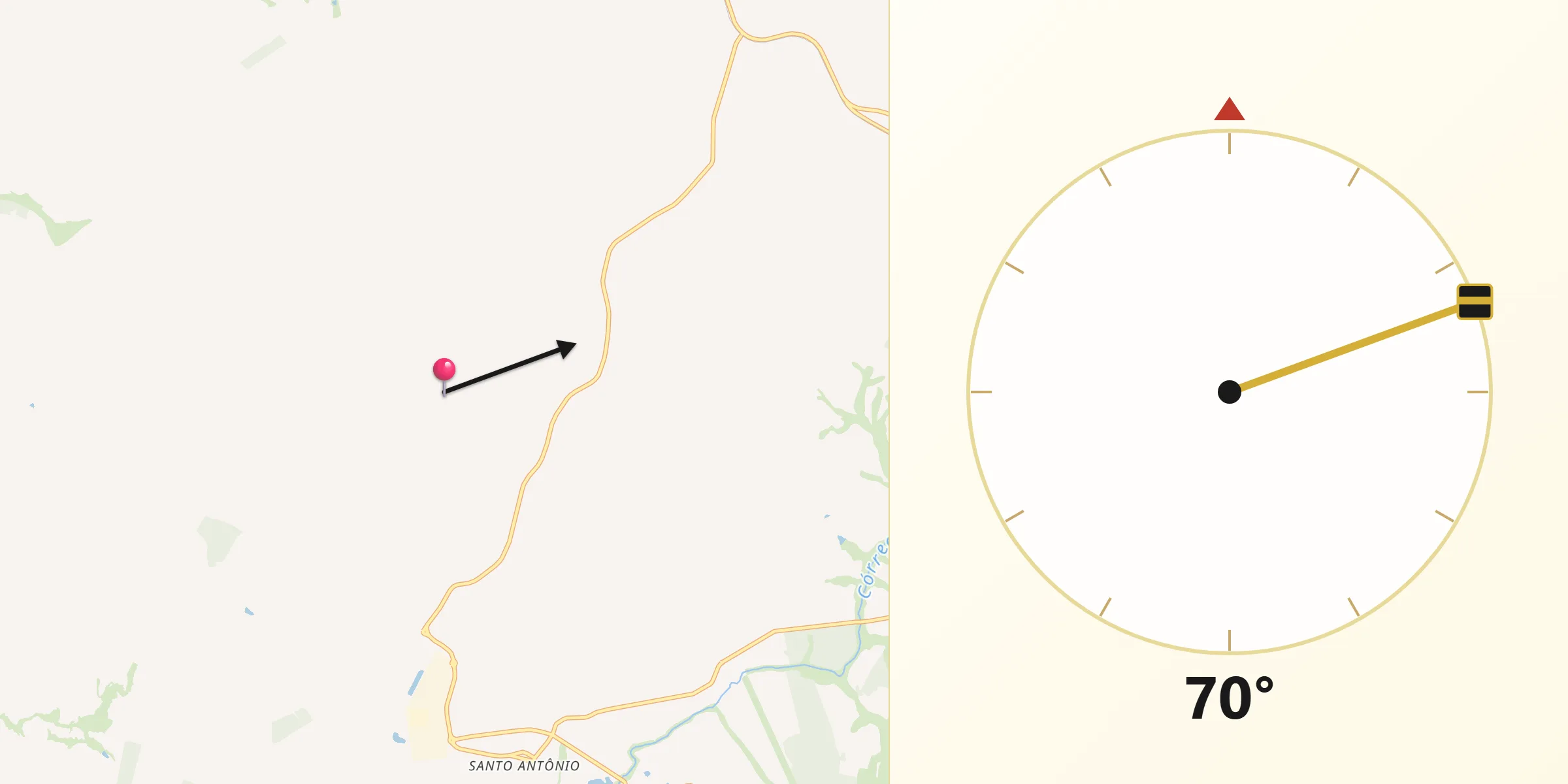 Direção da Qibla a partir de Meridiano