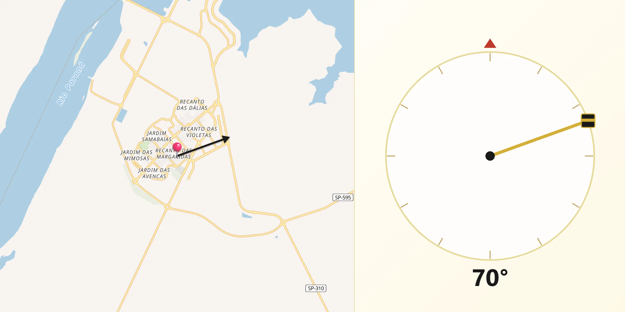 Direção da Qibla a partir de Ilha Solteira