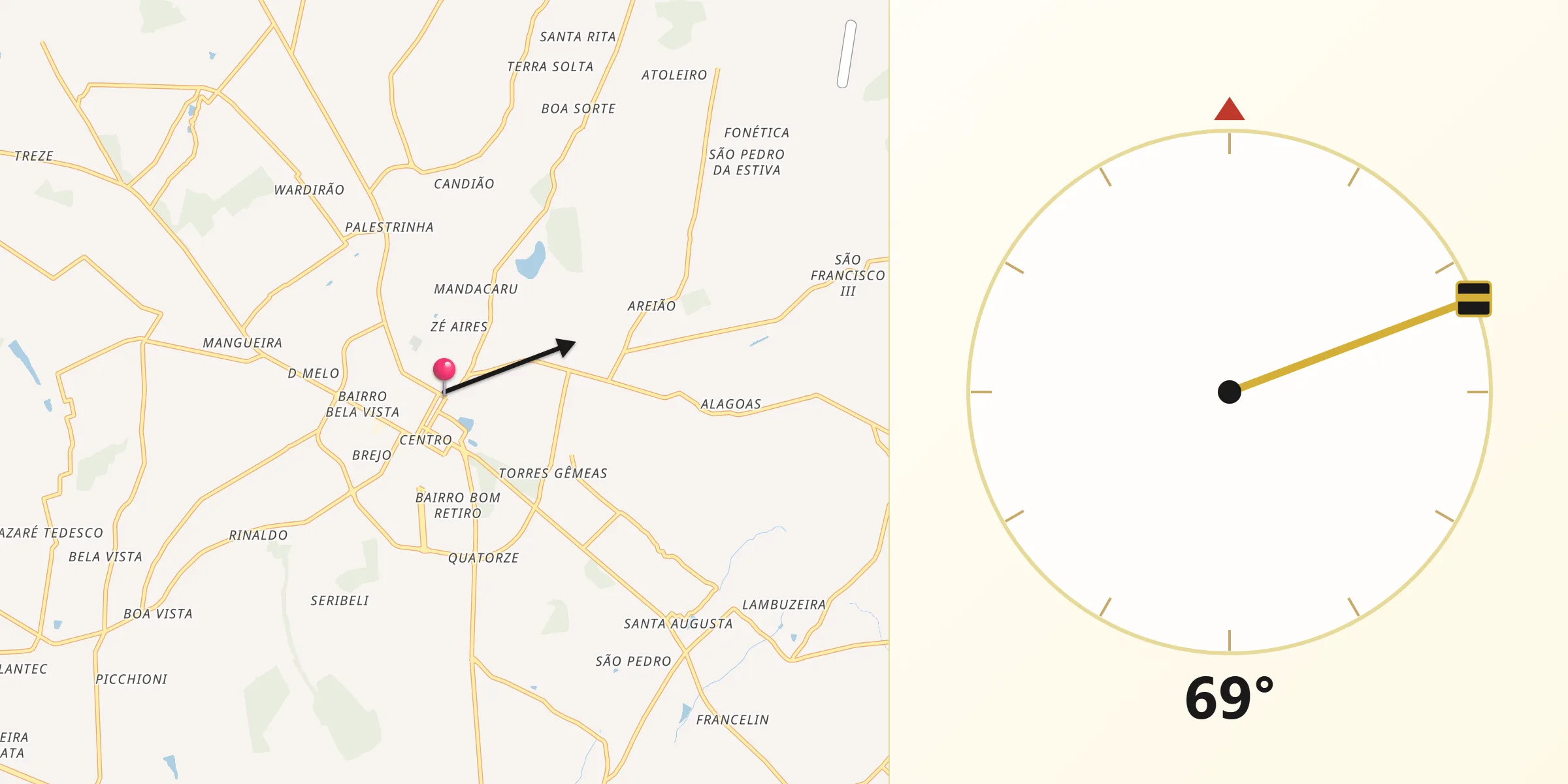 Direção da Qibla a partir de Ipuã