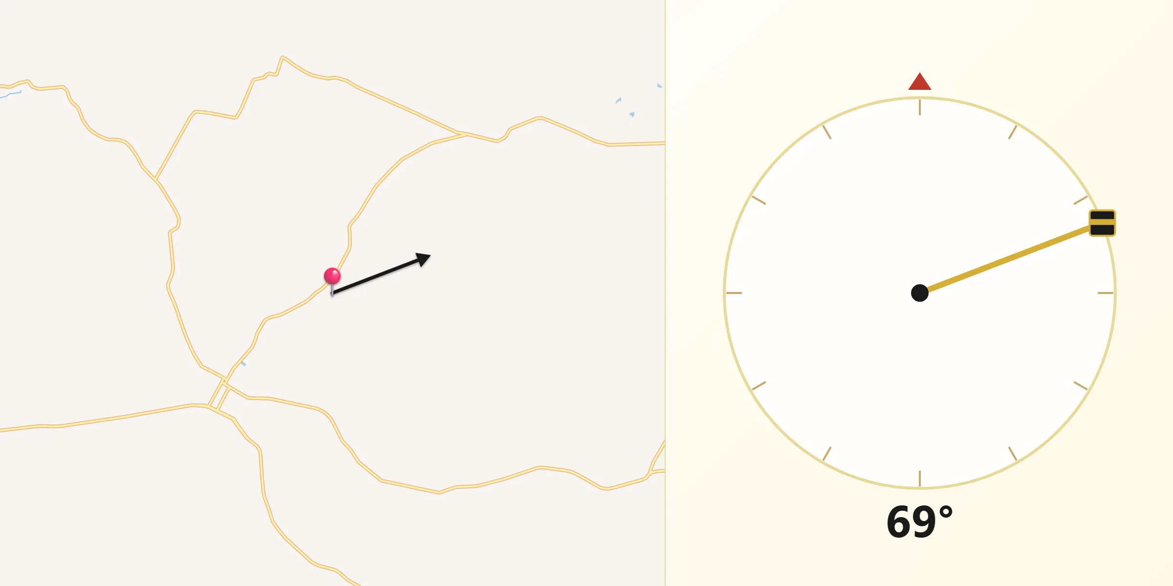 Direção da Qibla a partir de Ribeirão Corrente