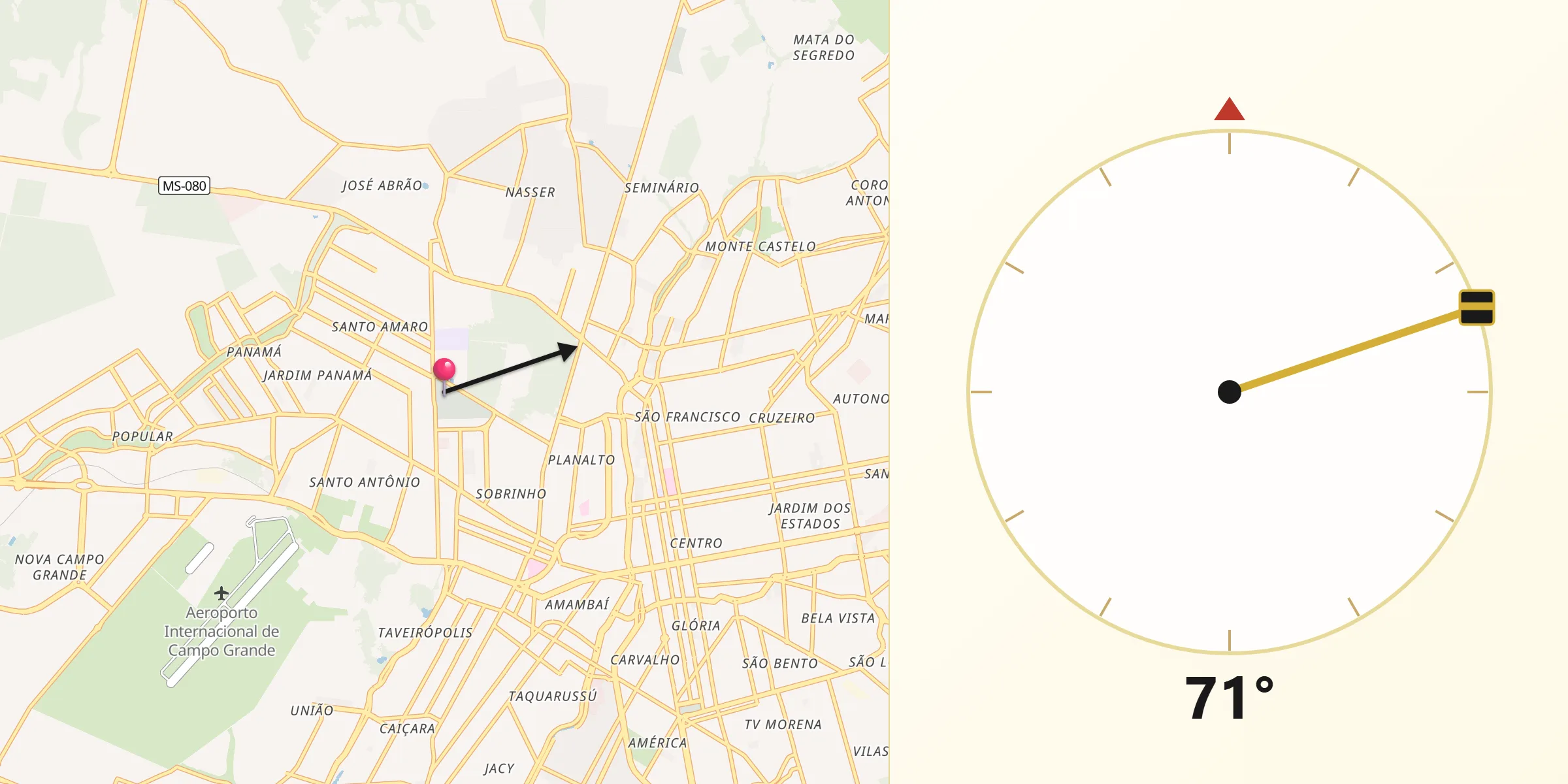 Qibla-Richtung von Campo Grande