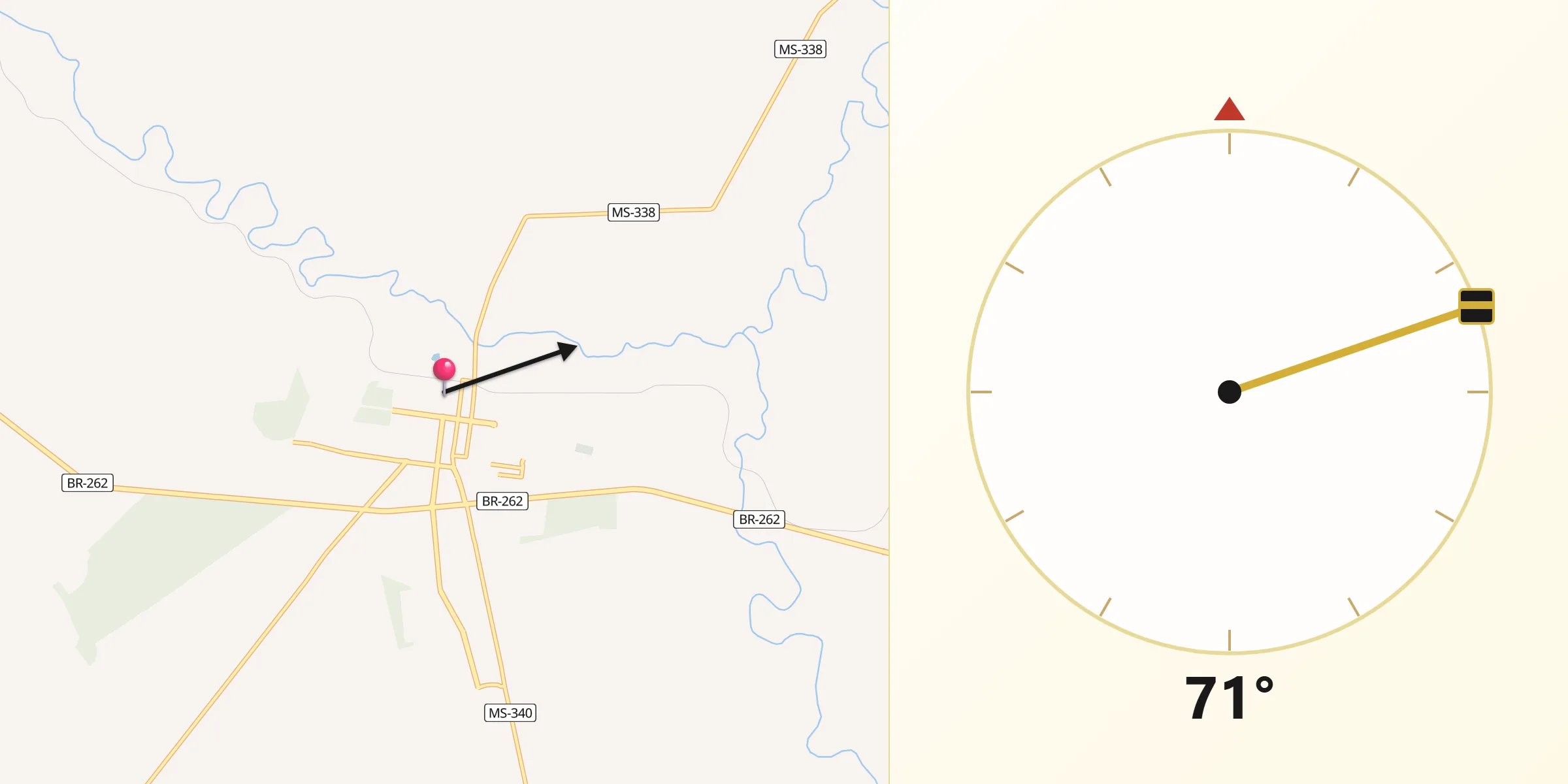 Direção da Qibla a partir de Ribas do Rio Pardo