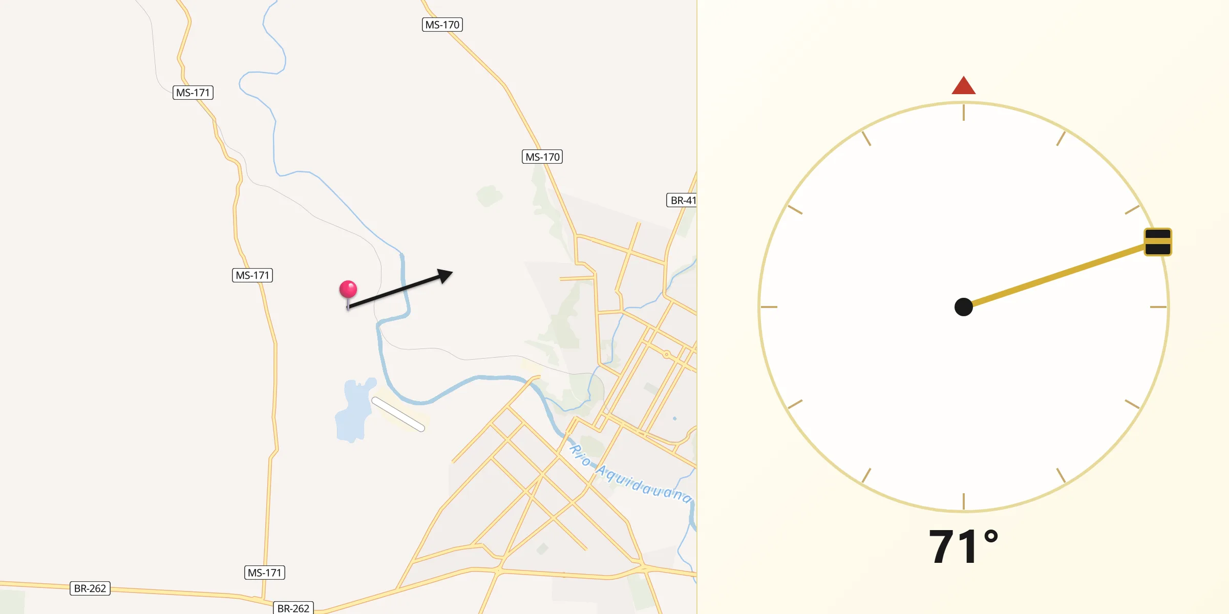 Direção da Qibla a partir de Aquidauana
