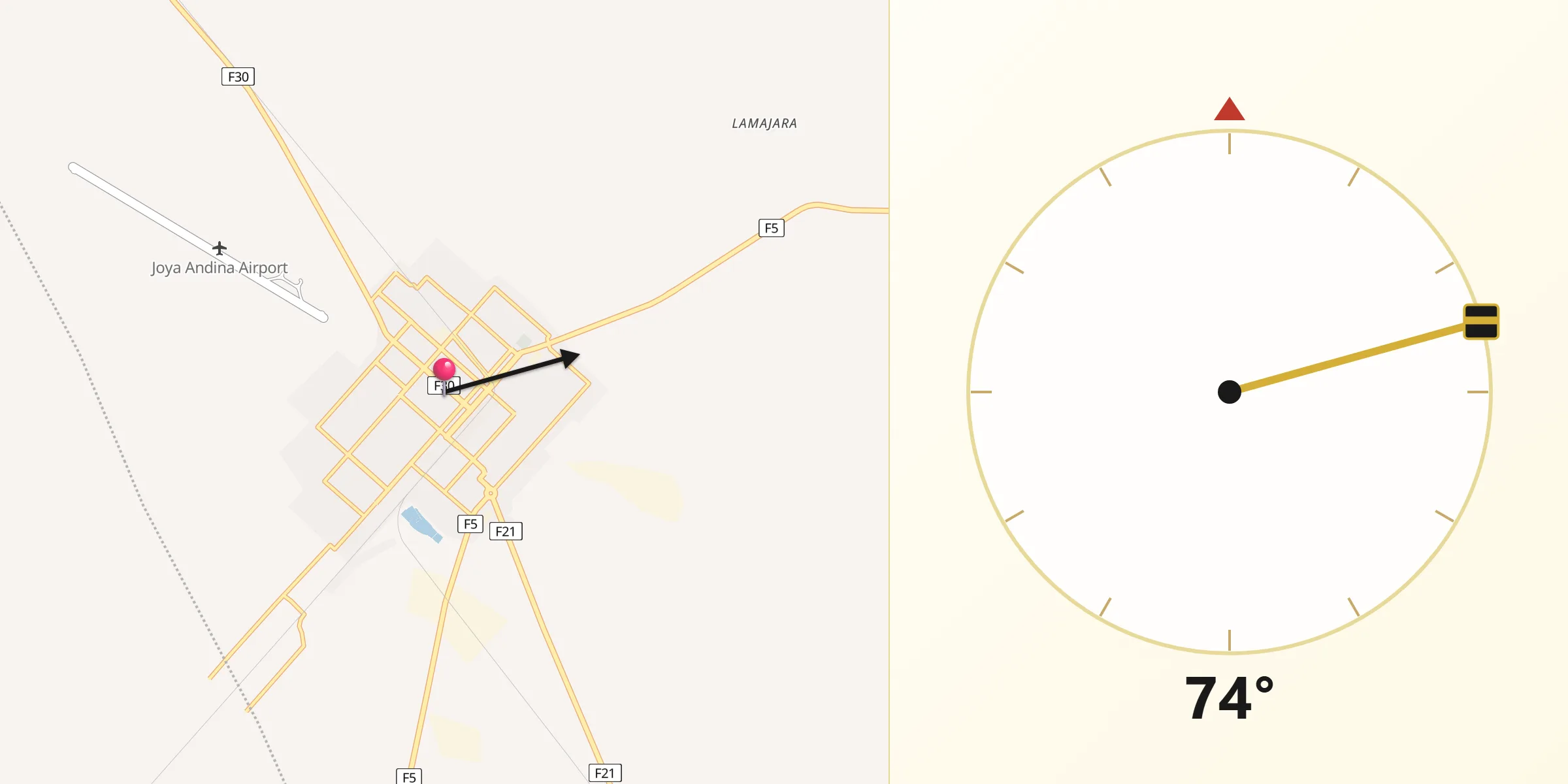 Dirección de la Qibla desde Uyuni