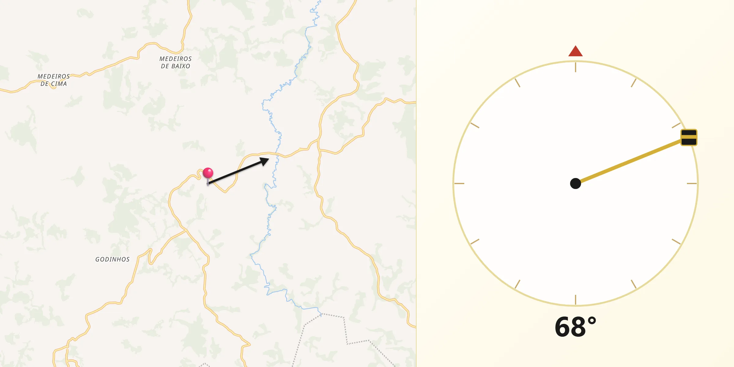 Direção da Qibla a partir de Piedade dos Gerais