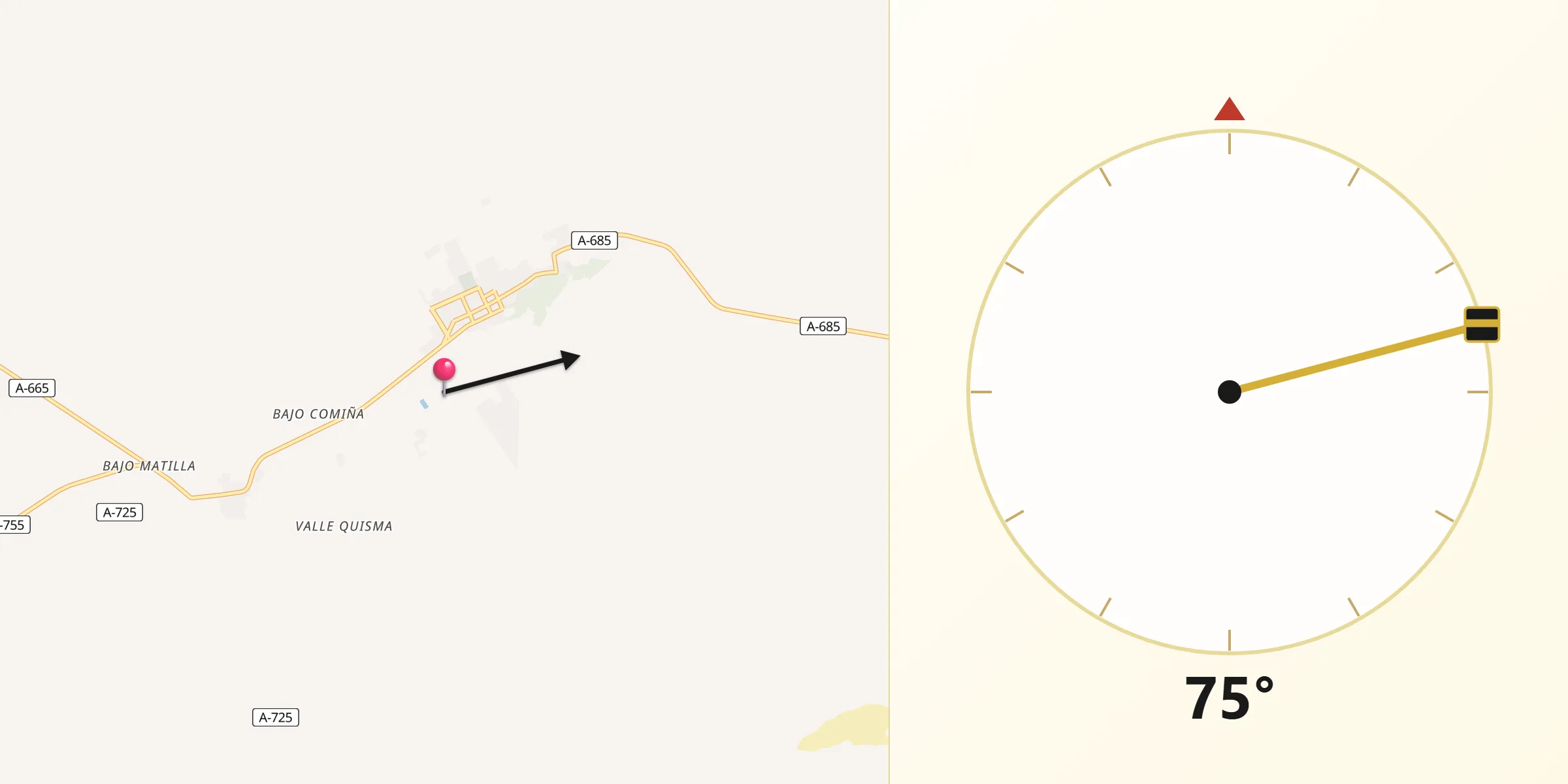 Dirección de la Qibla desde Pica