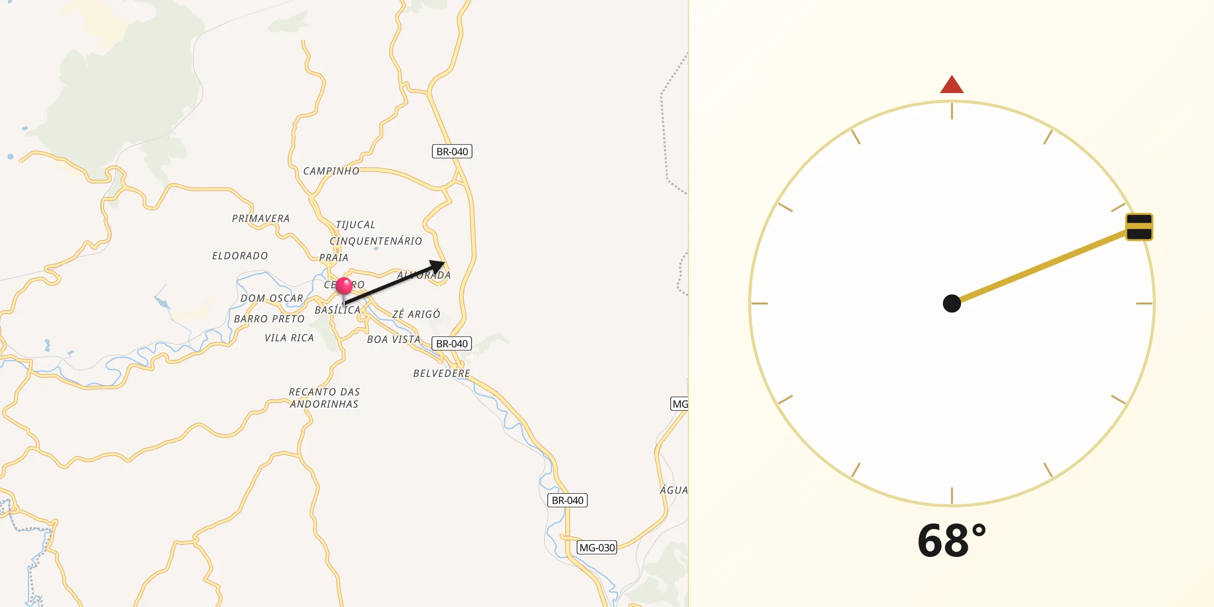 Direção da Qibla a partir de Congonhas