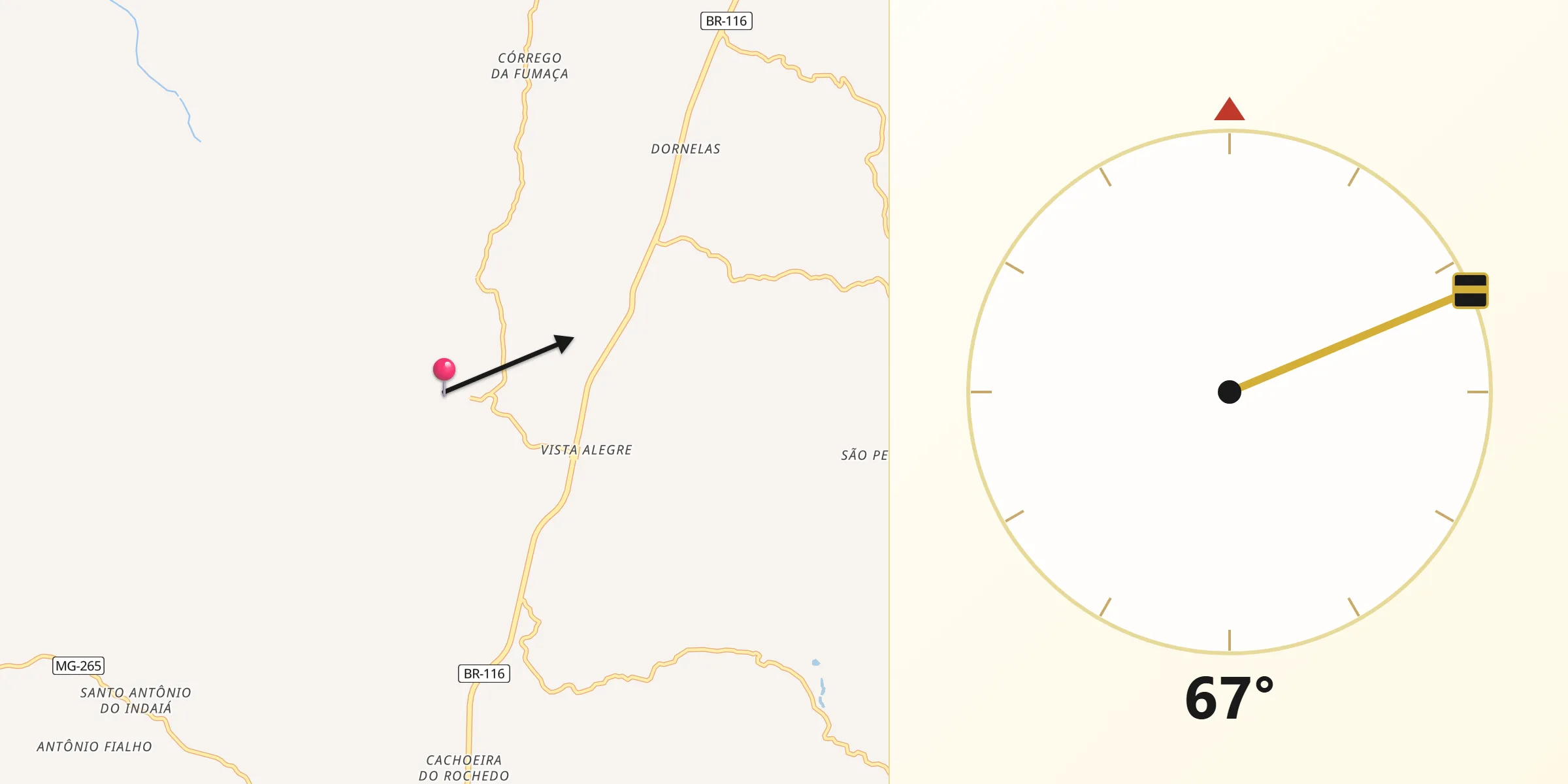 Direção da Qibla a partir de Orizânia