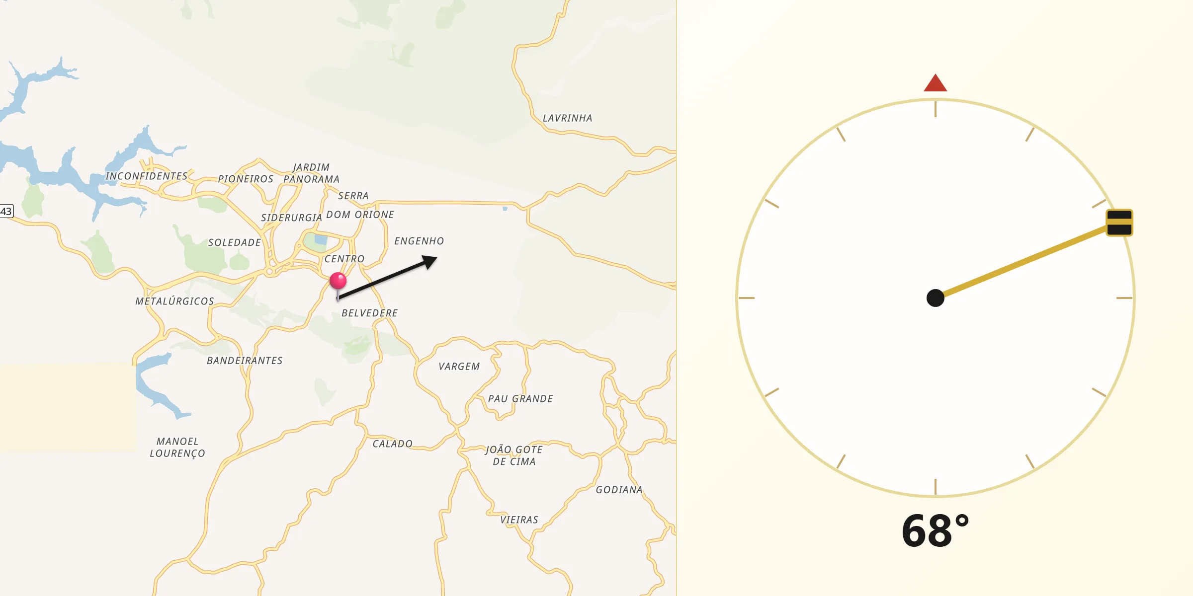Direção da Qibla a partir de Ouro Branco