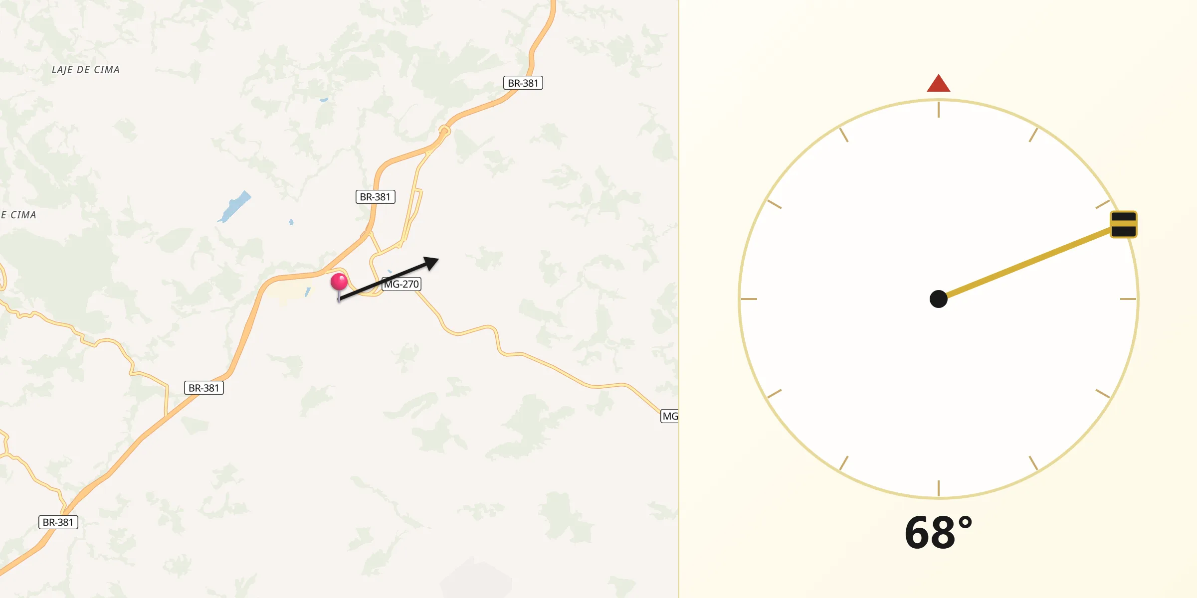 Direção da Qibla a partir de Carmópolis de Minas
