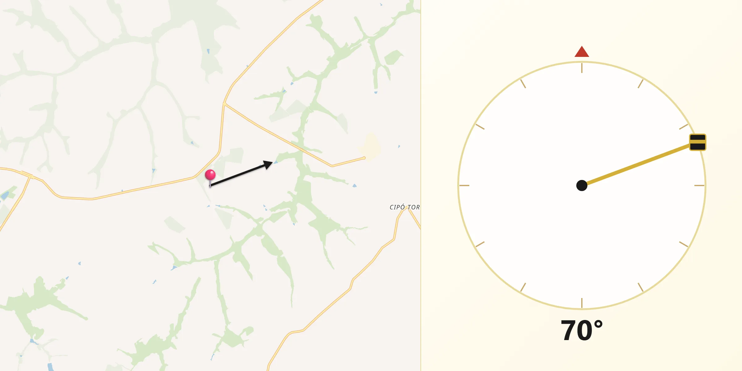Direção da Qibla a partir de Onda Verde